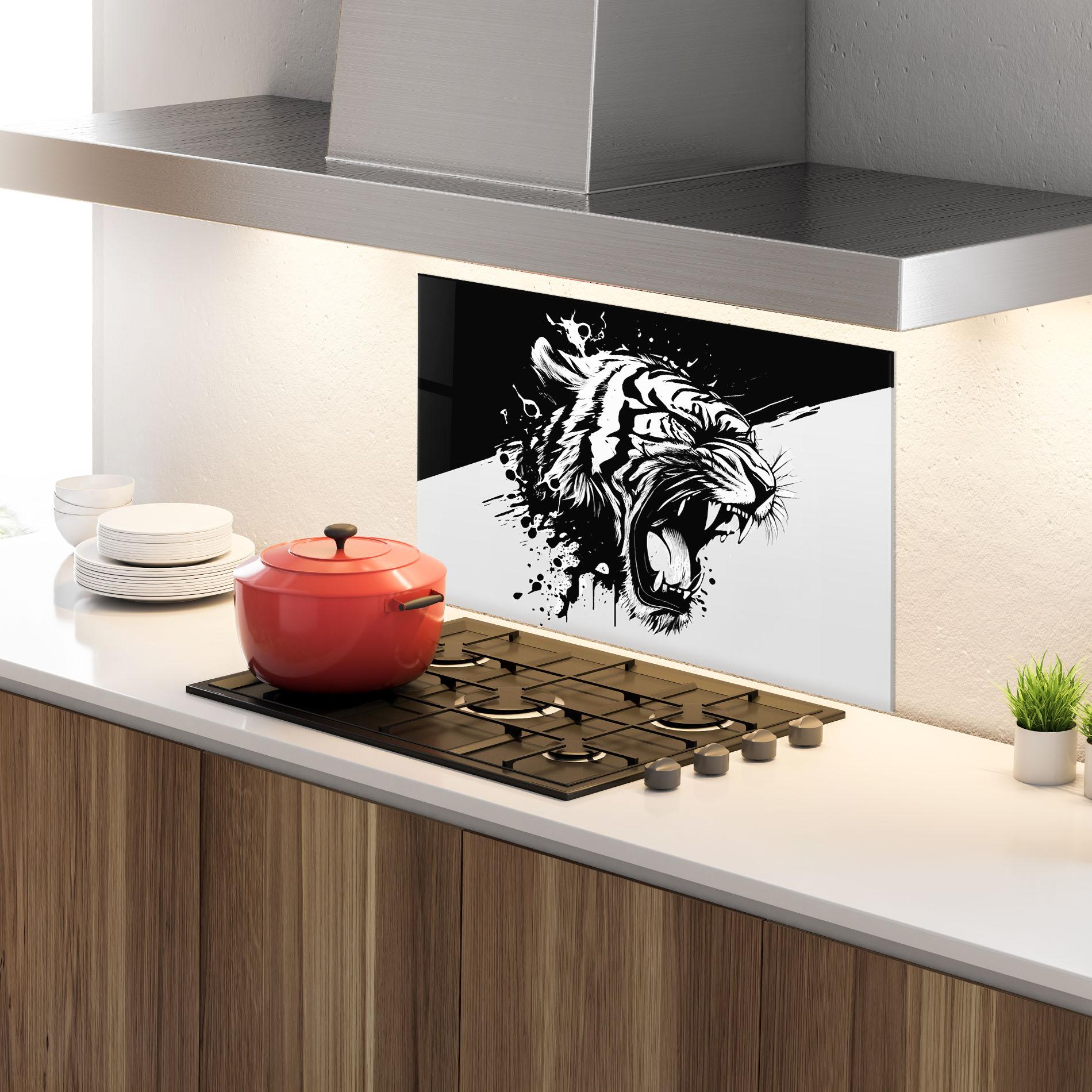 Küchenrückwand Glas Black Grey Tiger mockup 4