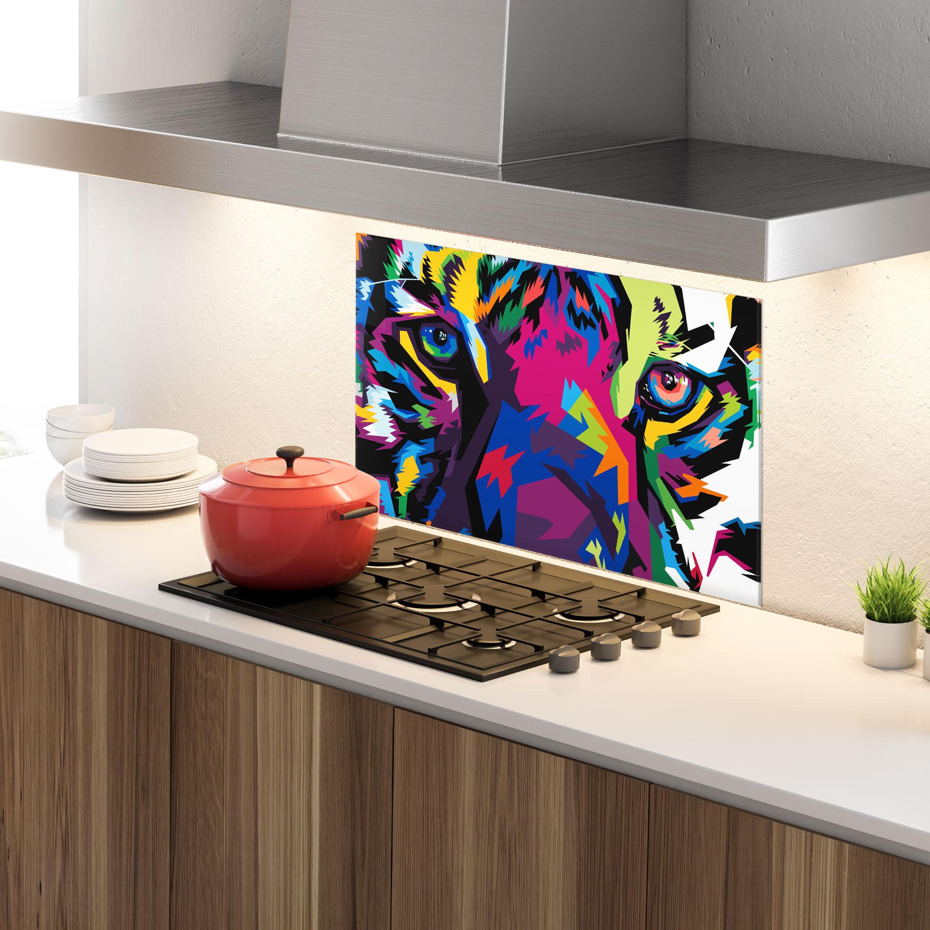 Küchenrückwand Glas Colourul Tiger Eyes mockup 4