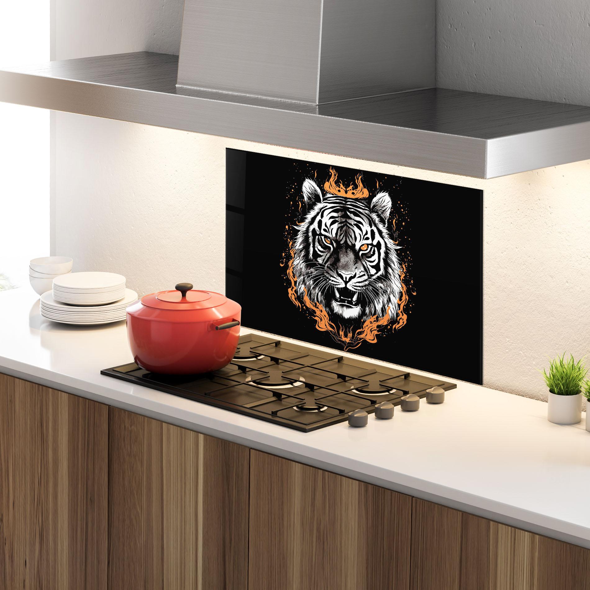 Küchenrückwand Glas Fire Tiger mockup 4