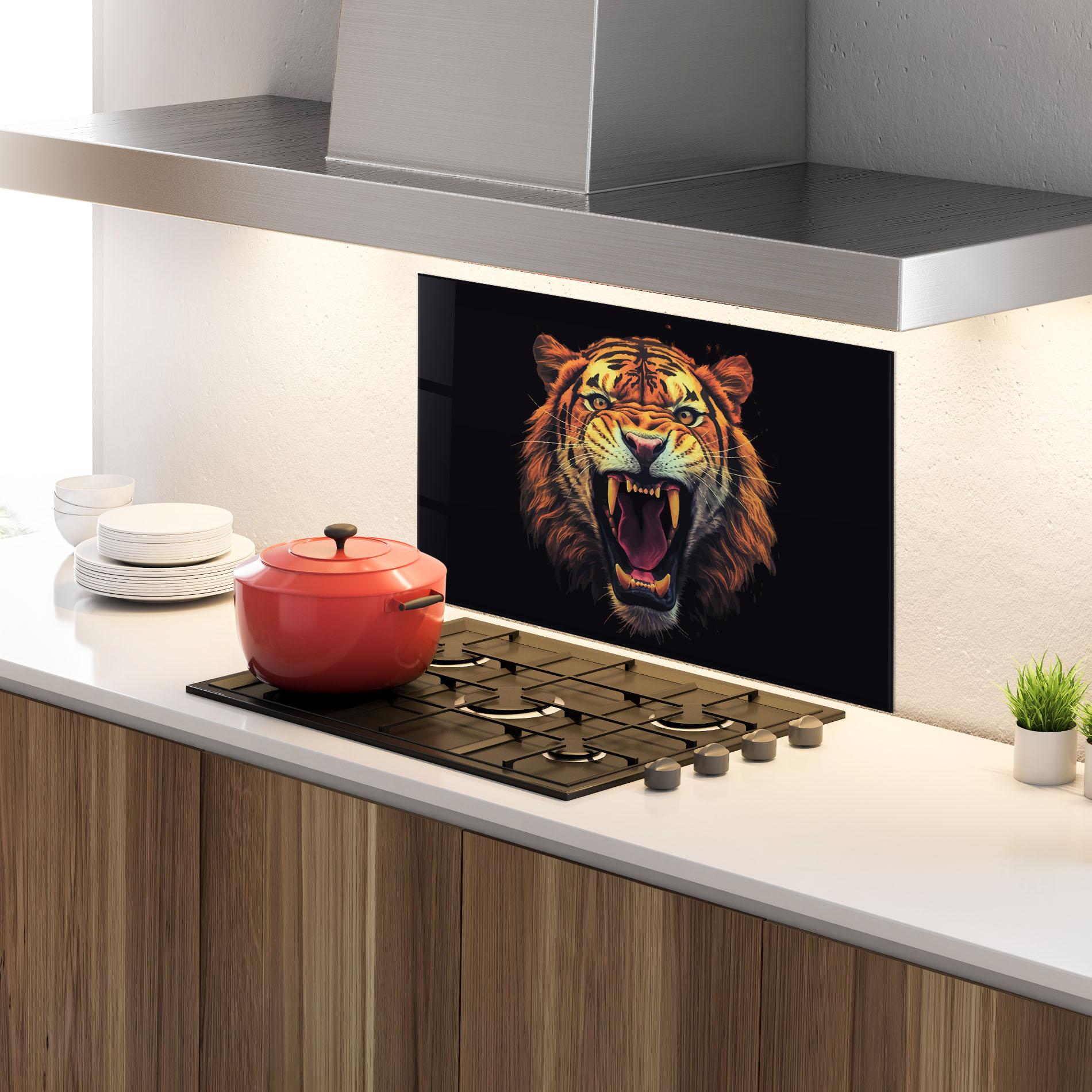 Küchenrückwand Glas Tiger Bite mockup 4