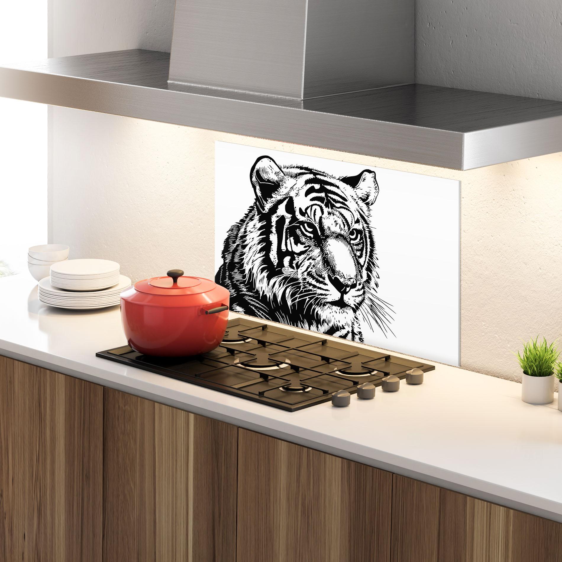 Küchenrückwand Glas Tiger Head mockup 4