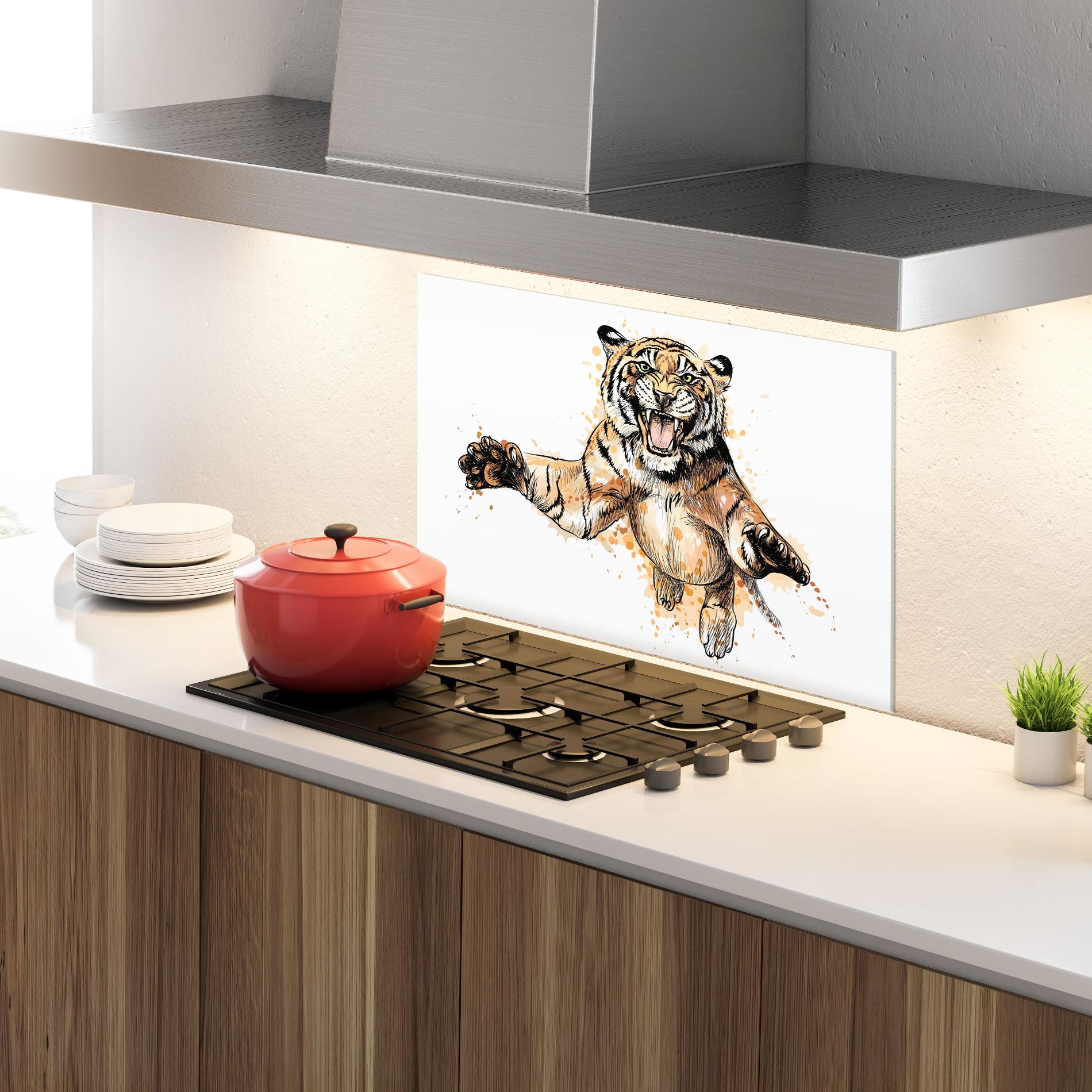 Küchenrückwand Glas Tiger Jump mockup 4
