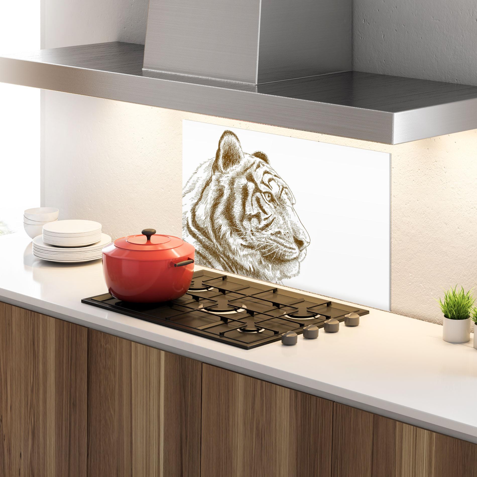 Küchenrückwand Glas Tigerf Brown Head mockup 4