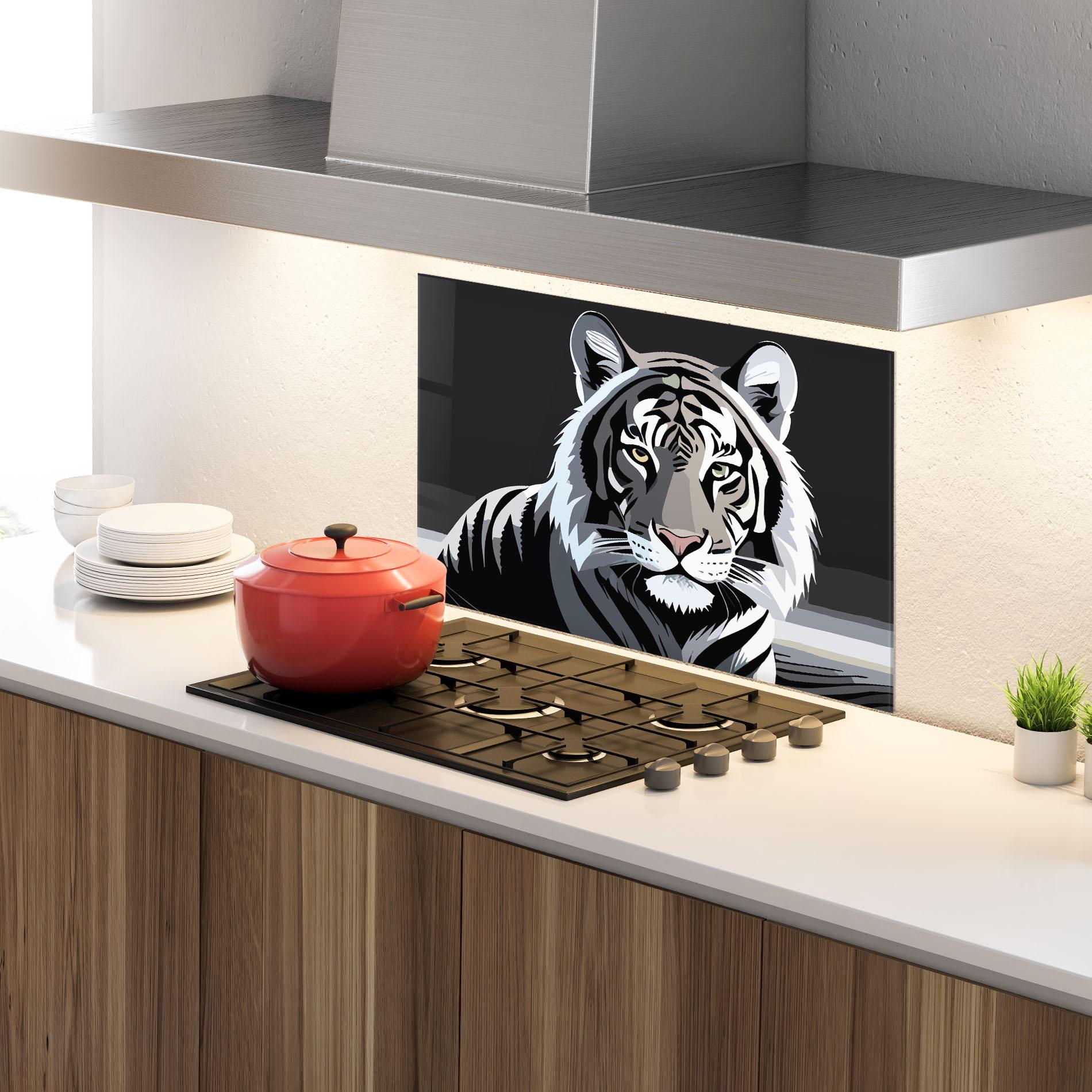 Küchenrückwand Glas White Grey Tiger mockup 4