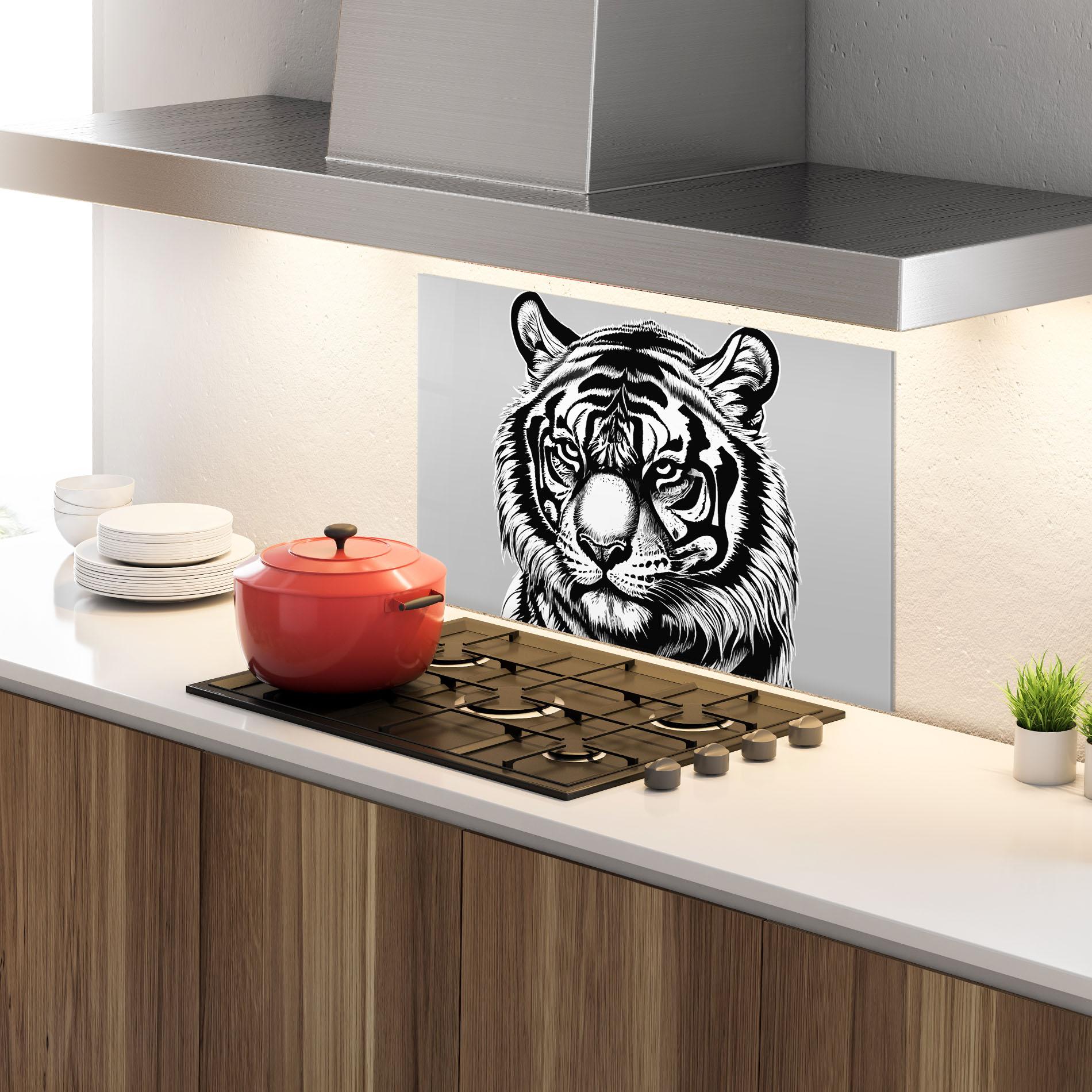 Küchenrückwand Glas White Tiger Grey mockup 4