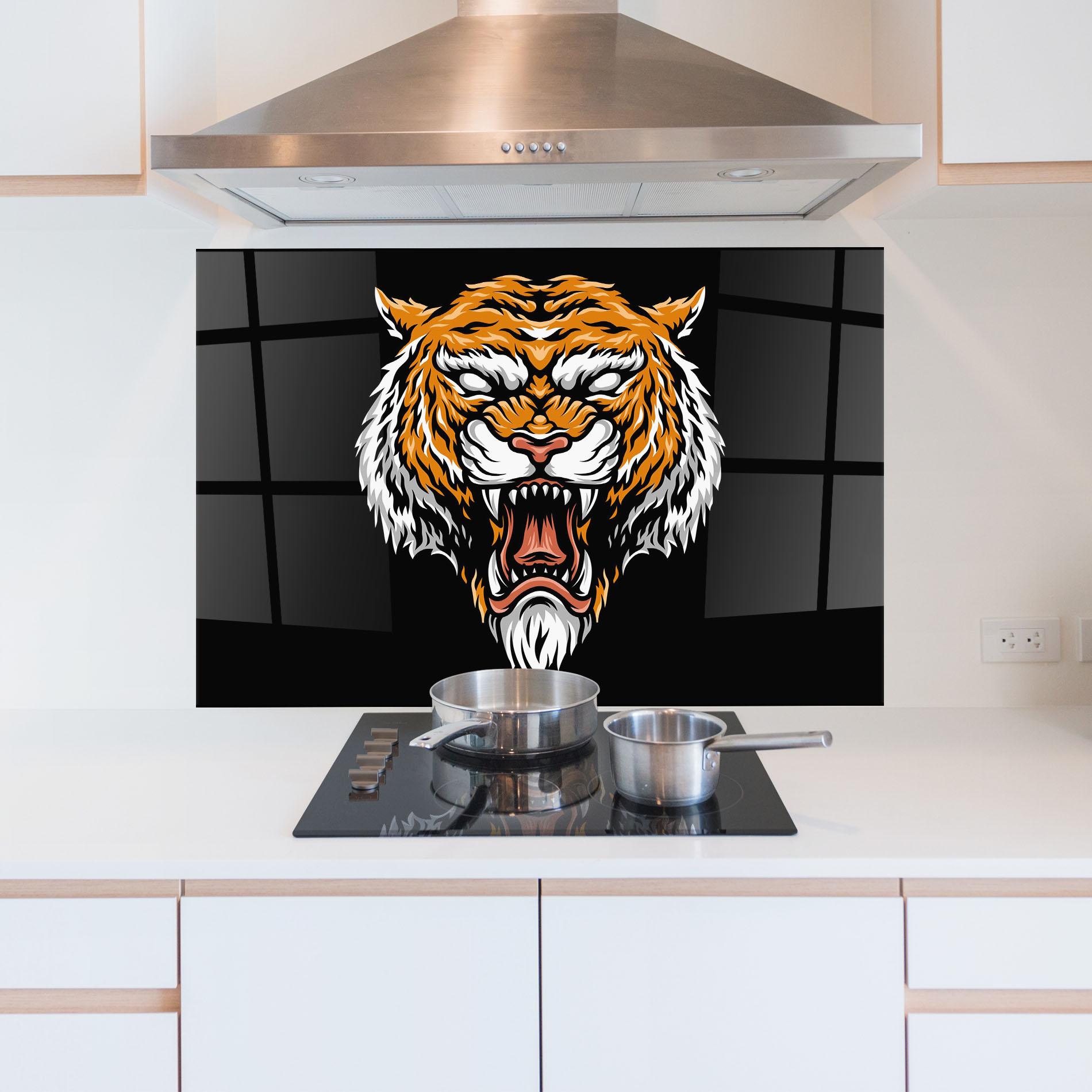 Küchenrückwand Glas Angry Orange Tiger mockup 5