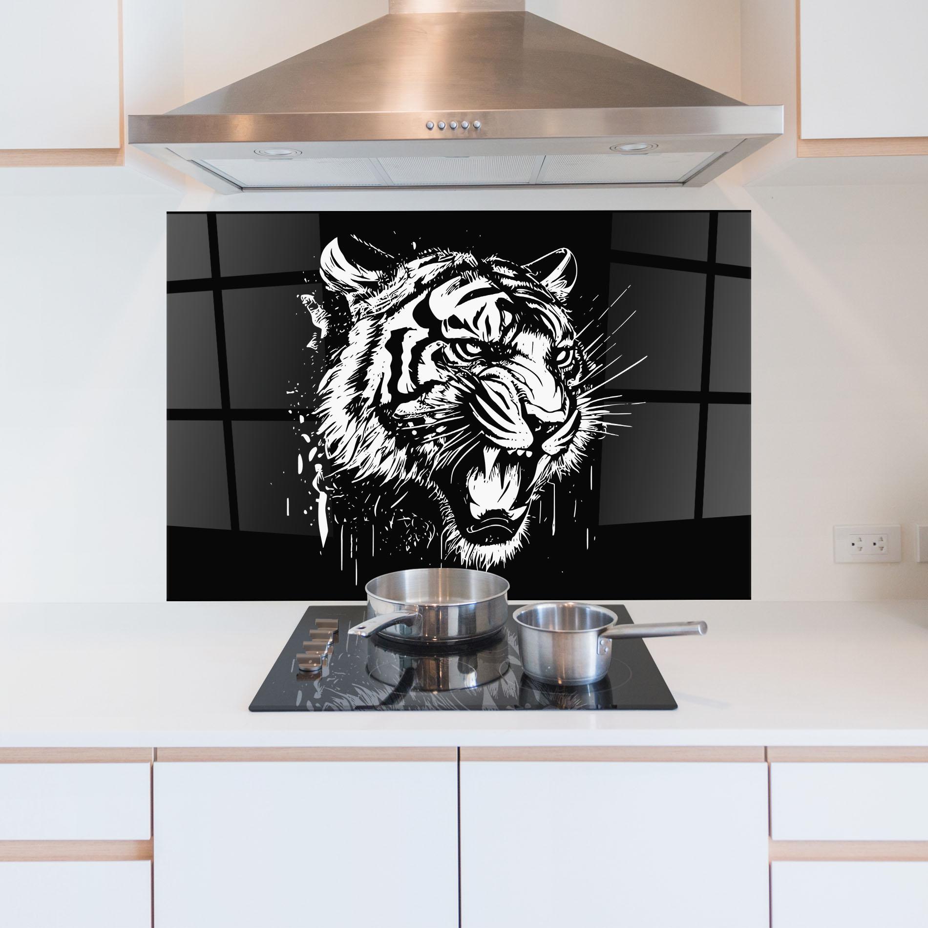 Küchenrückwand Glas Angry Tiger Head mockup 5