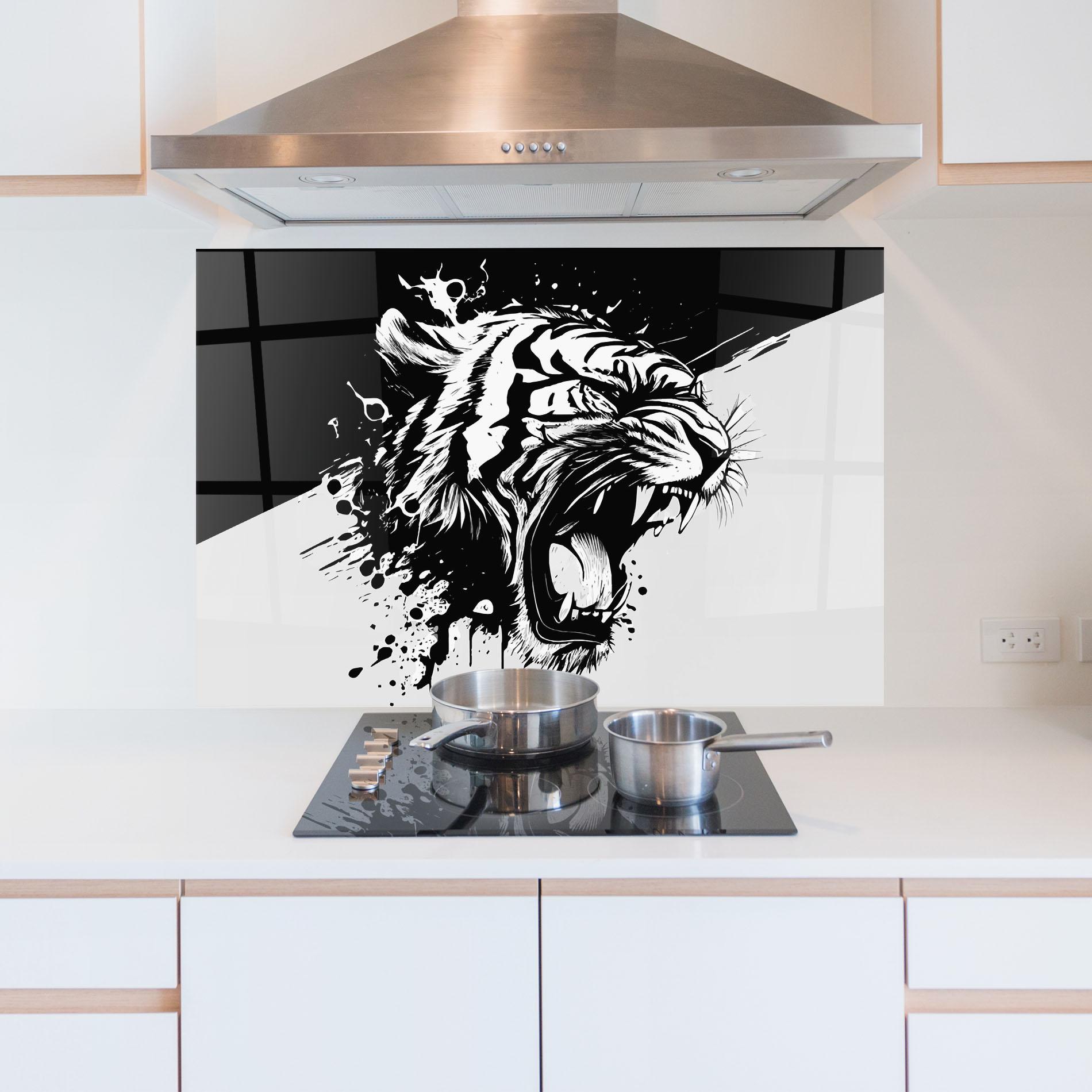 Küchenrückwand Glas Black Grey Tiger mockup 5