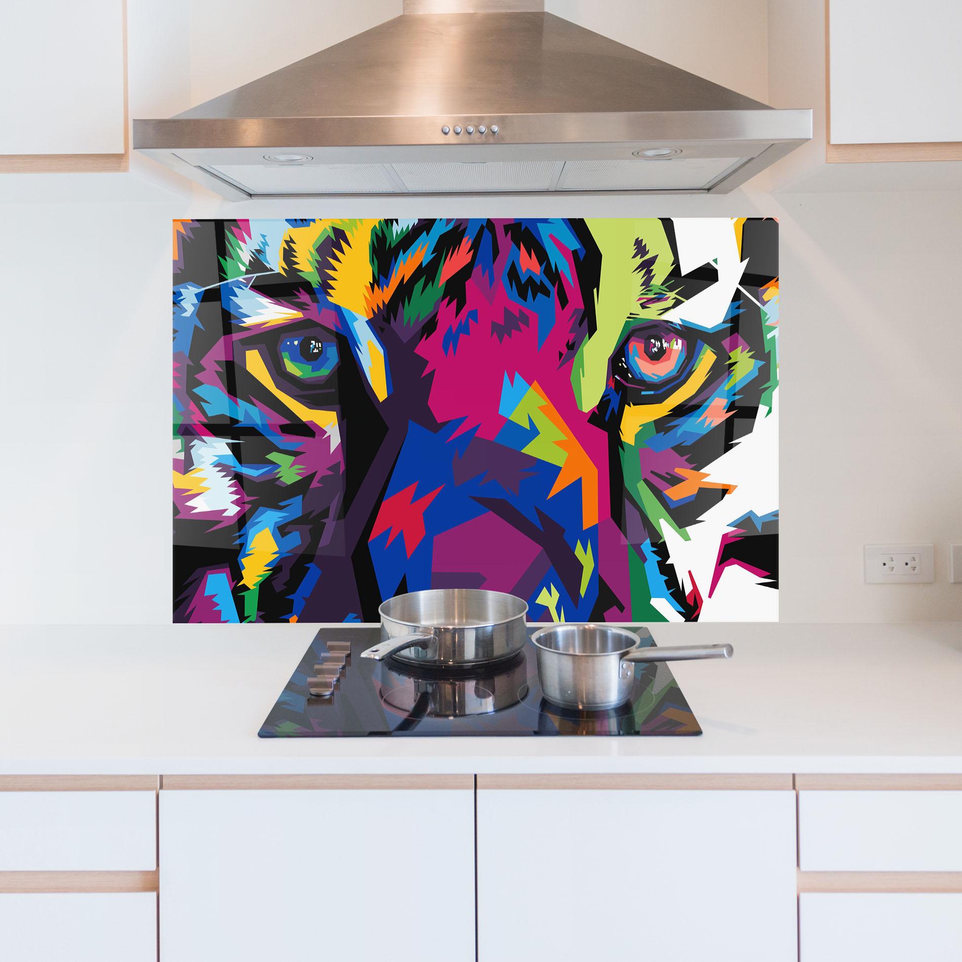 Küchenrückwand Glas Colourul Tiger Eyes mockup 5