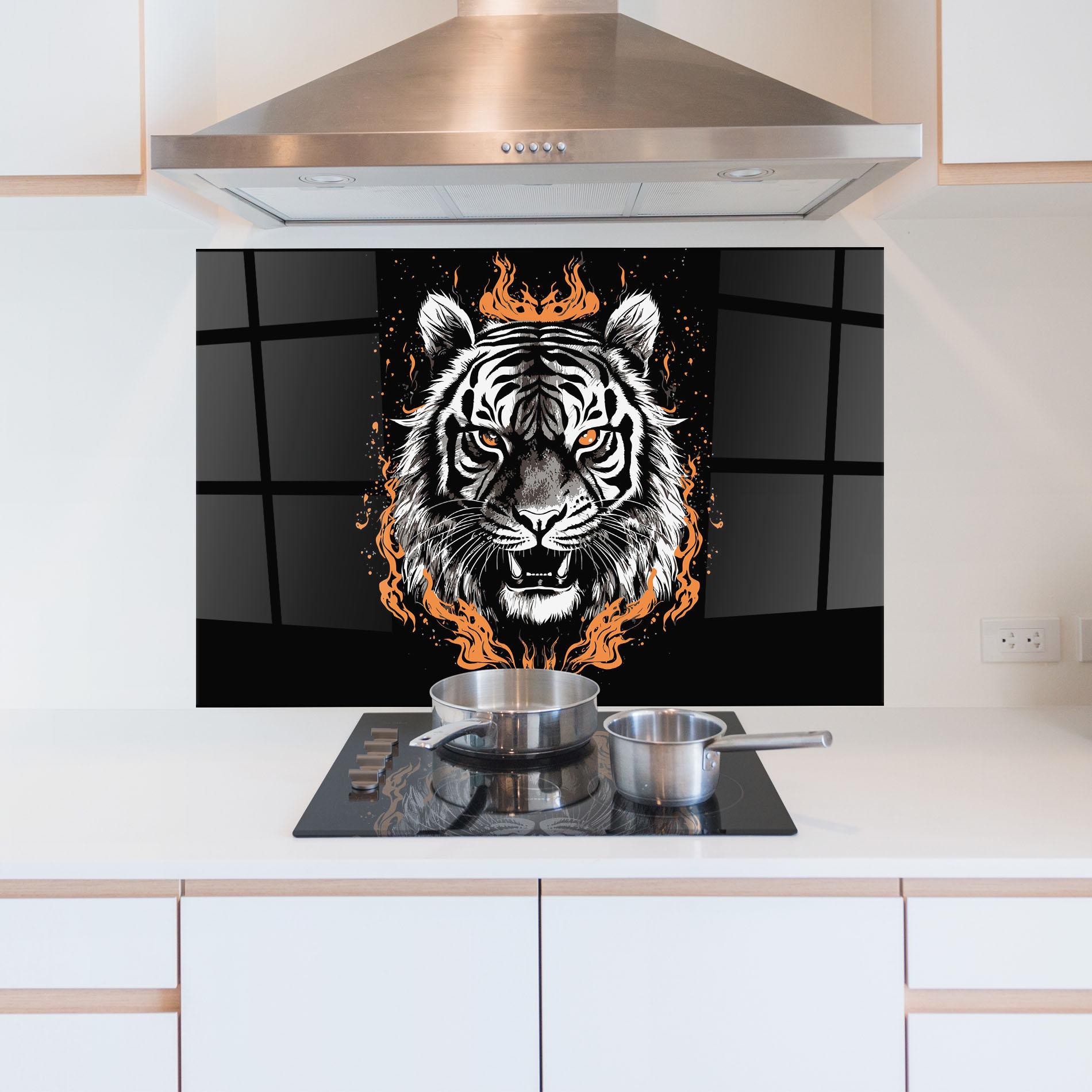 Küchenrückwand Glas Fire Tiger mockup 5