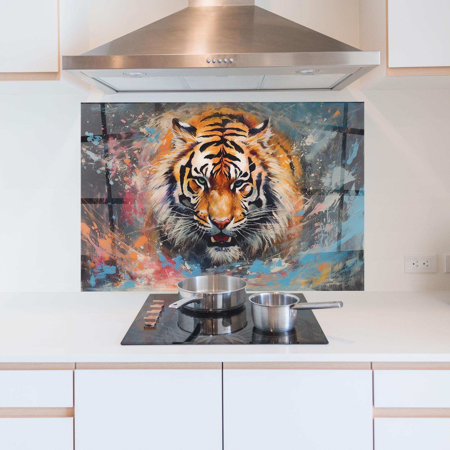 Küchenrückwand Glas Orange Tiger Painting mockup 5