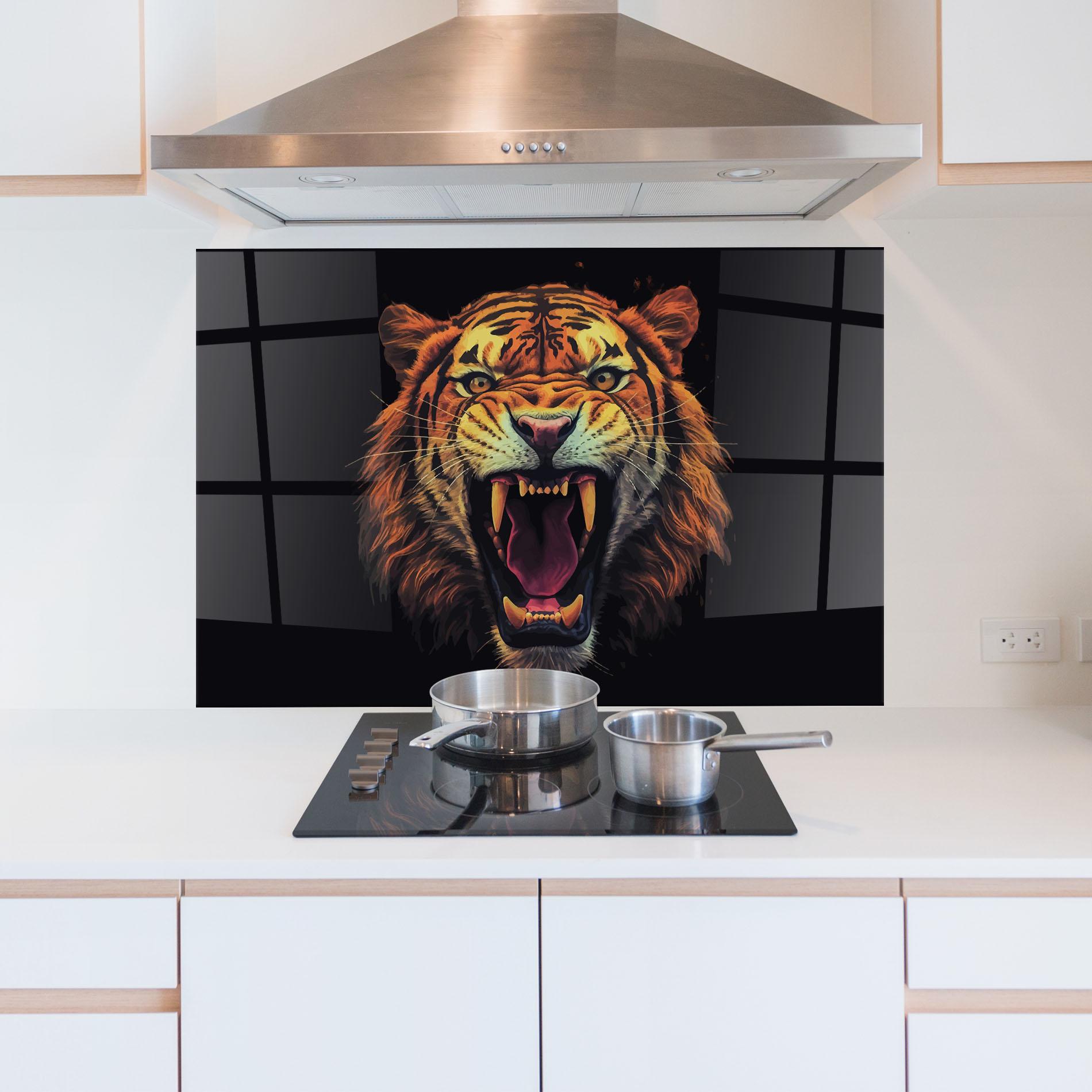 Küchenrückwand Glas Tiger Bite mockup 5