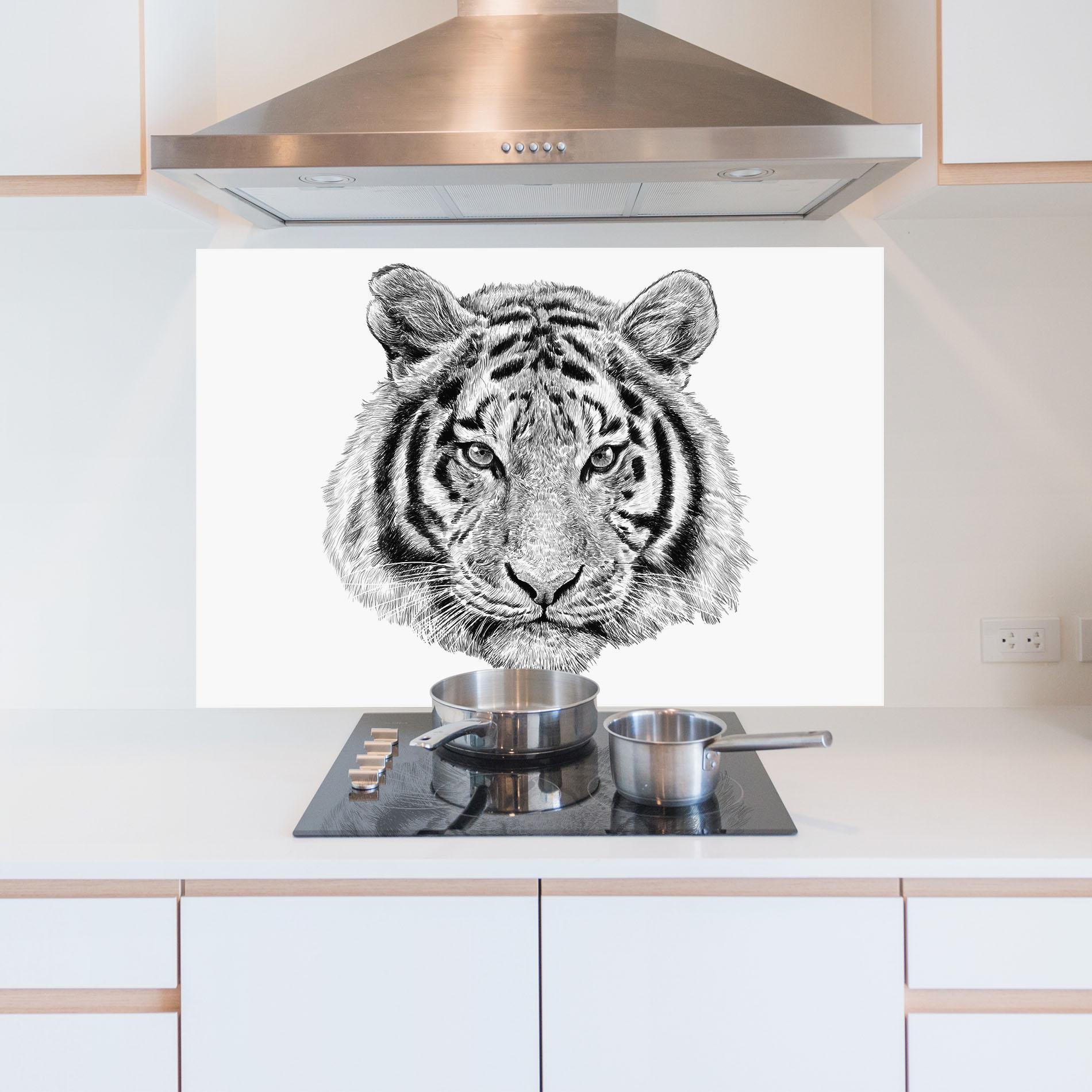 Küchenrückwand Glas Tiger Line Head mockup 5