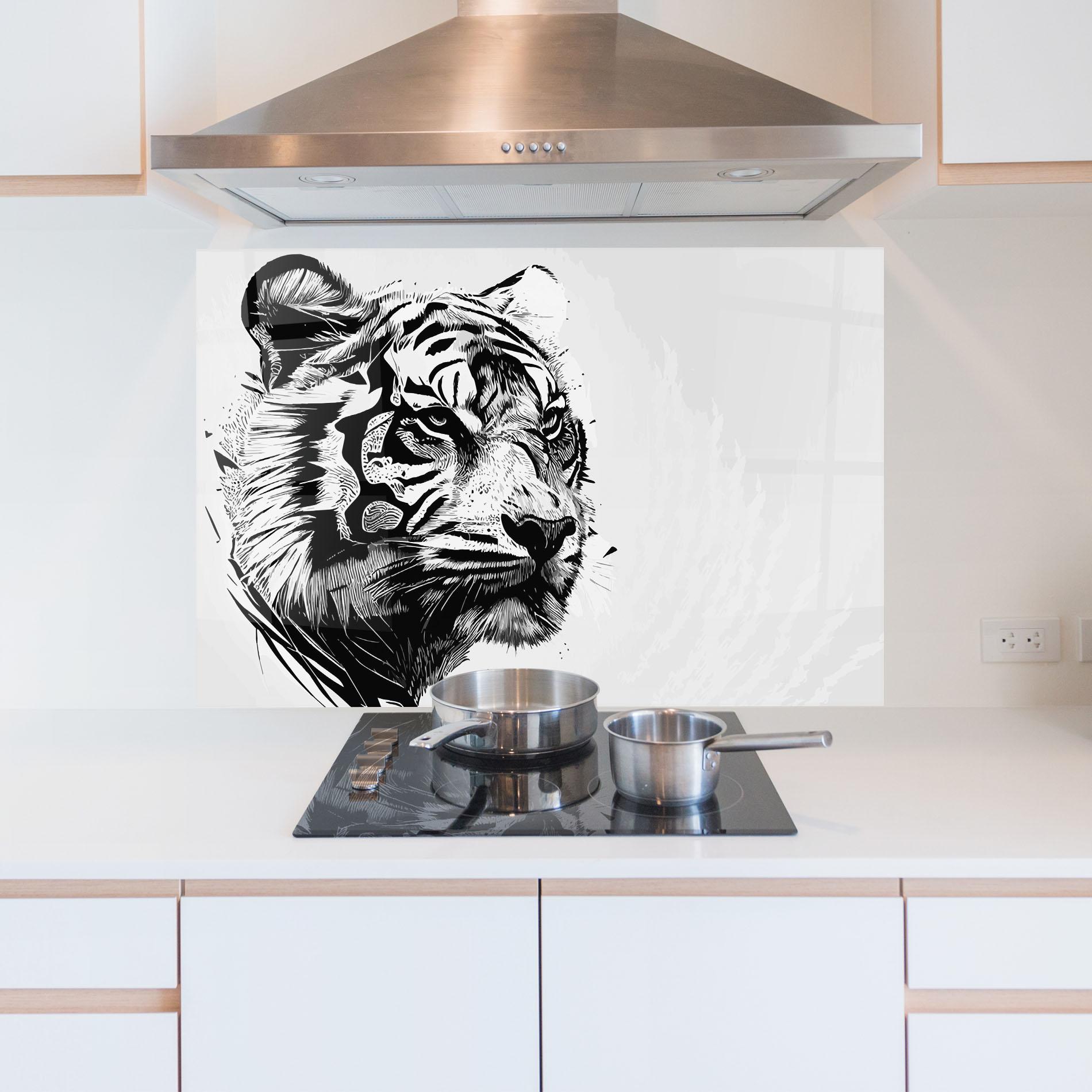 Küchenrückwand Glas Tiger On Grey mockup 5