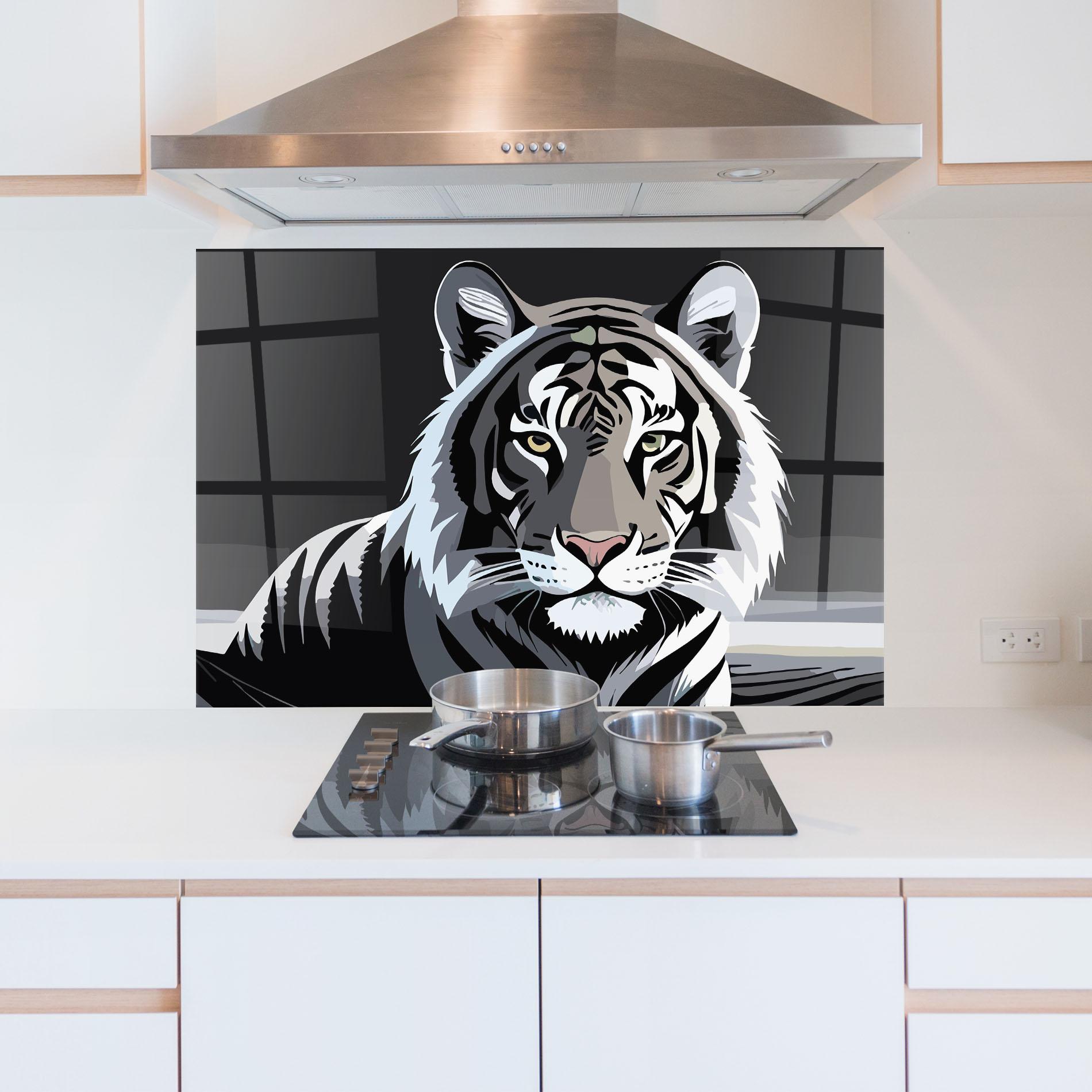Küchenrückwand Glas White Grey Tiger mockup 5