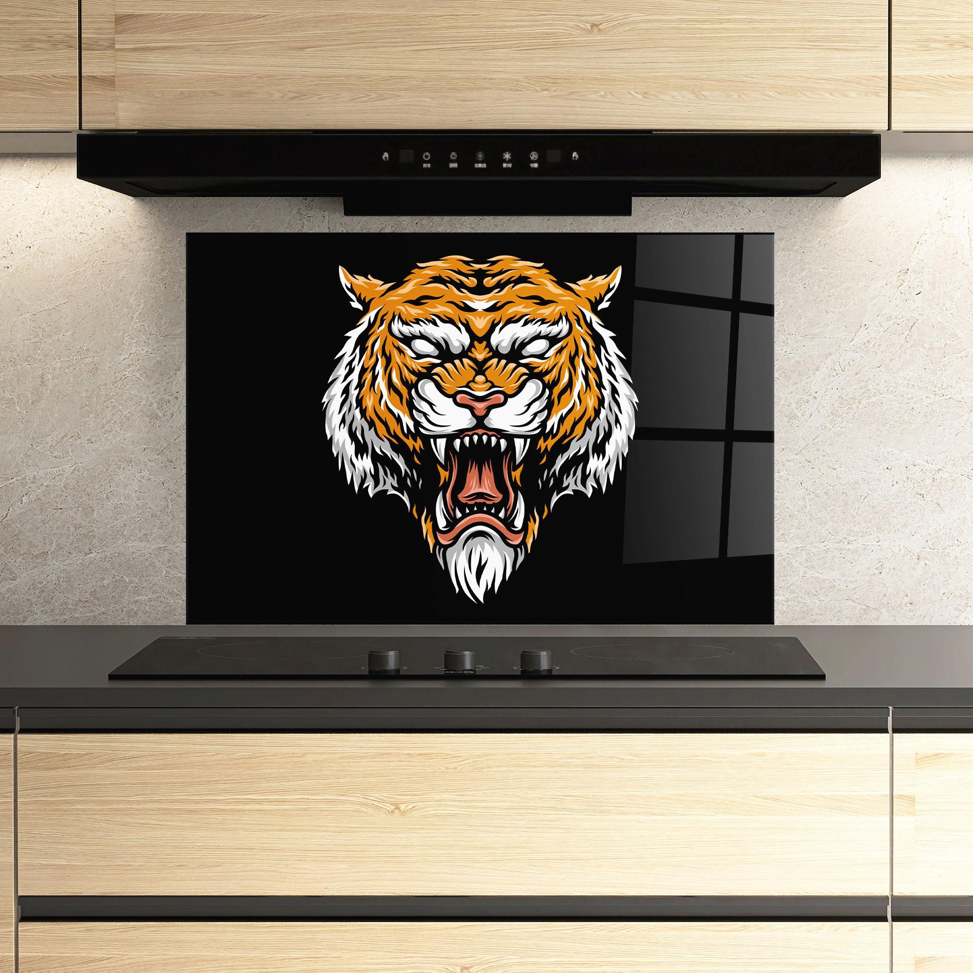 Küchenrückwand Glas Angry Orange Tiger mockup 3