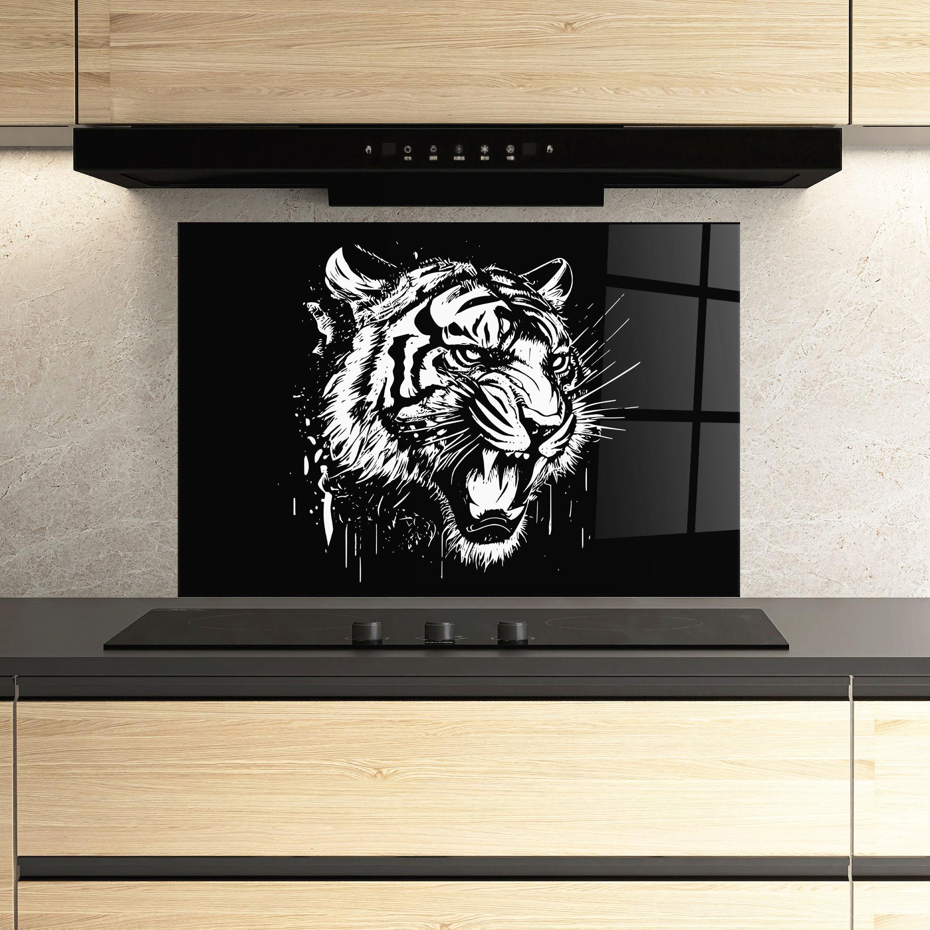 Küchenrückwand Glas Angry Tiger Head mockup 3