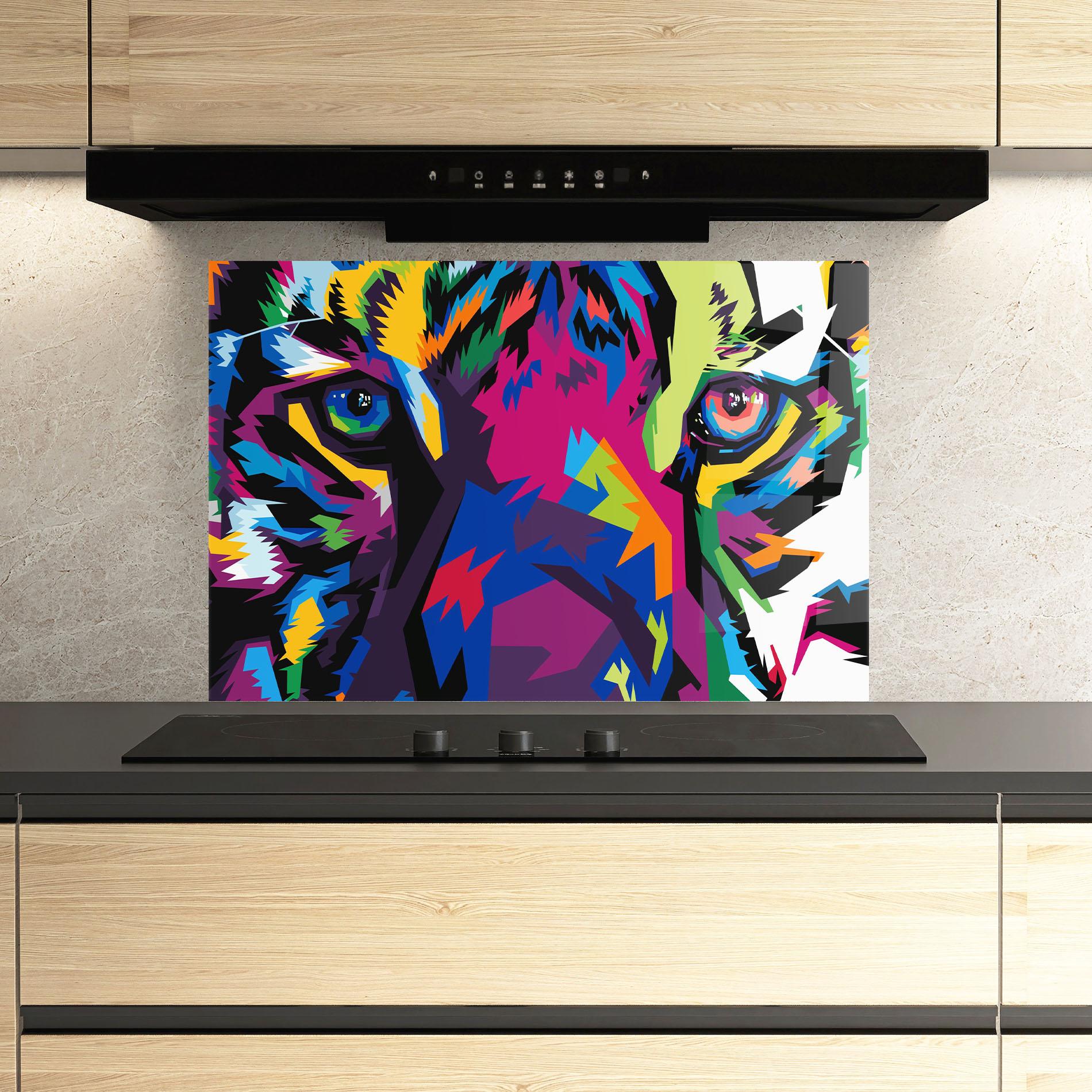 Küchenrückwand Glas Colourul Tiger Eyes mockup 3