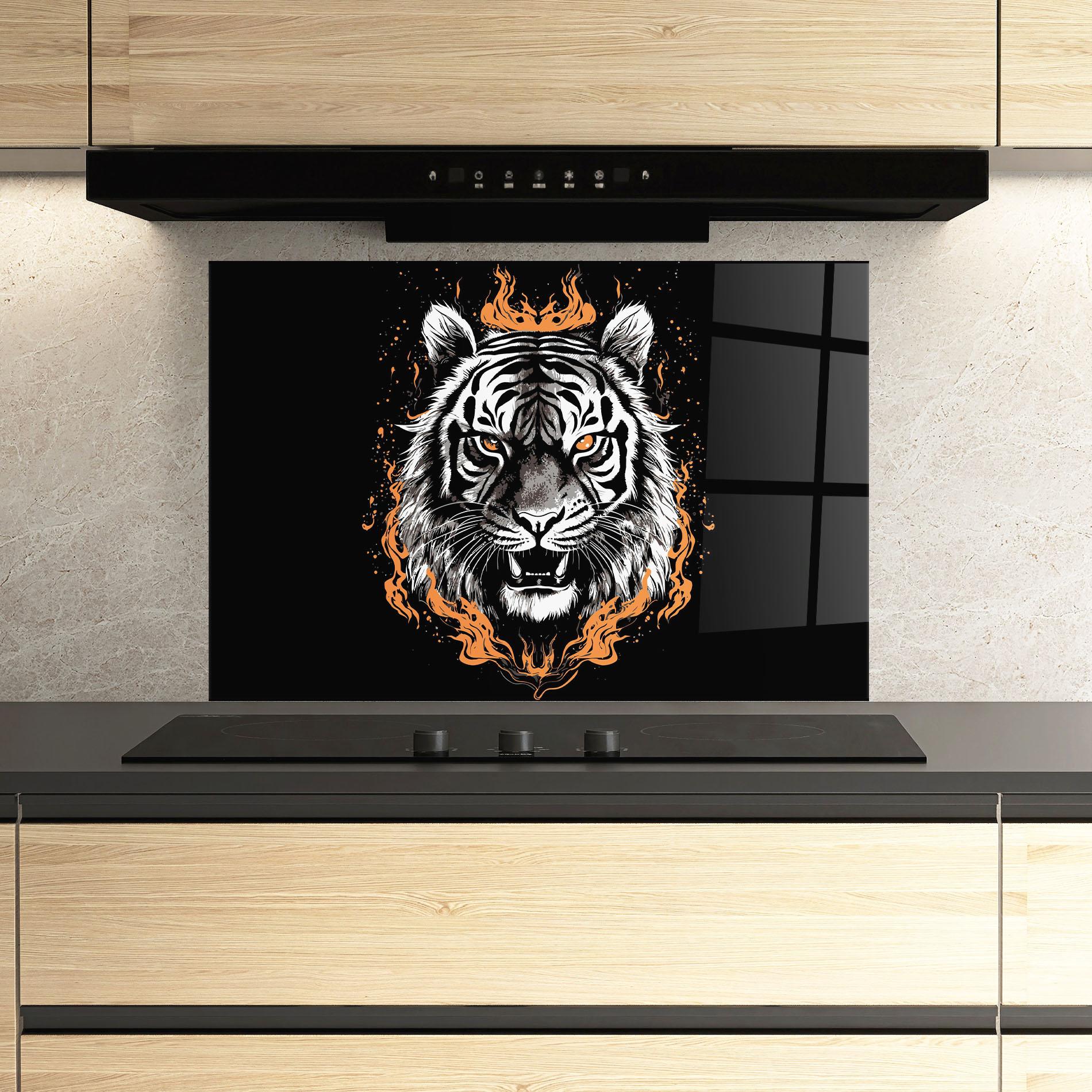 Küchenrückwand Glas Fire Tiger mockup 3