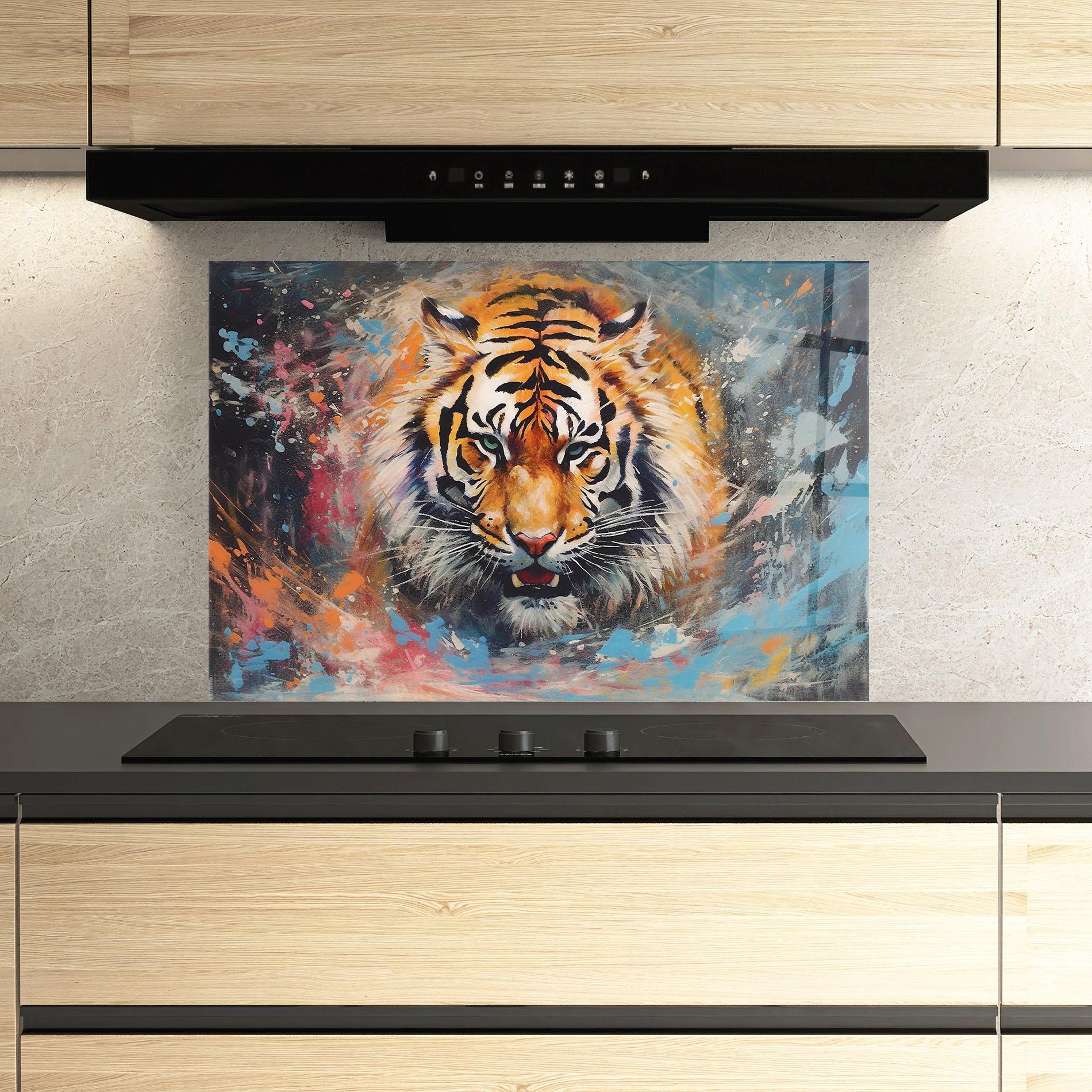 Küchenrückwand Glas Orange Tiger Painting mockup 3