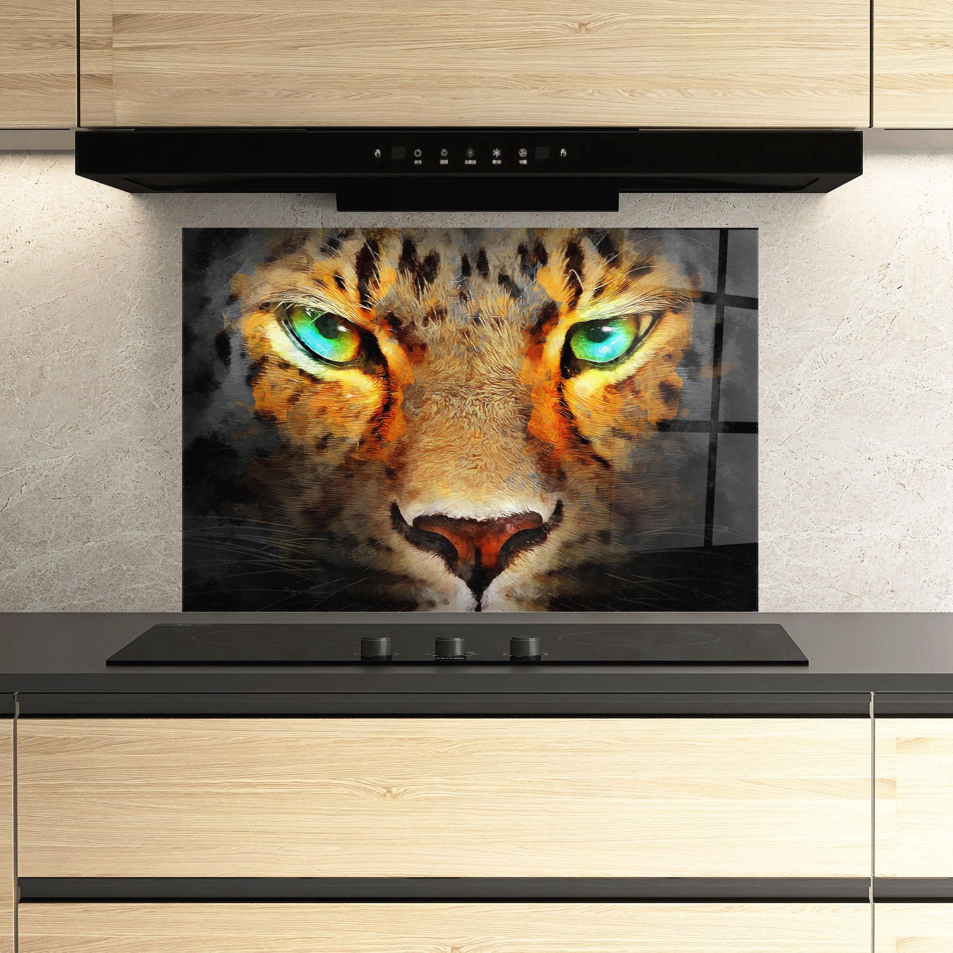Küchenrückwand Glas Tiger Eyes mockup 3