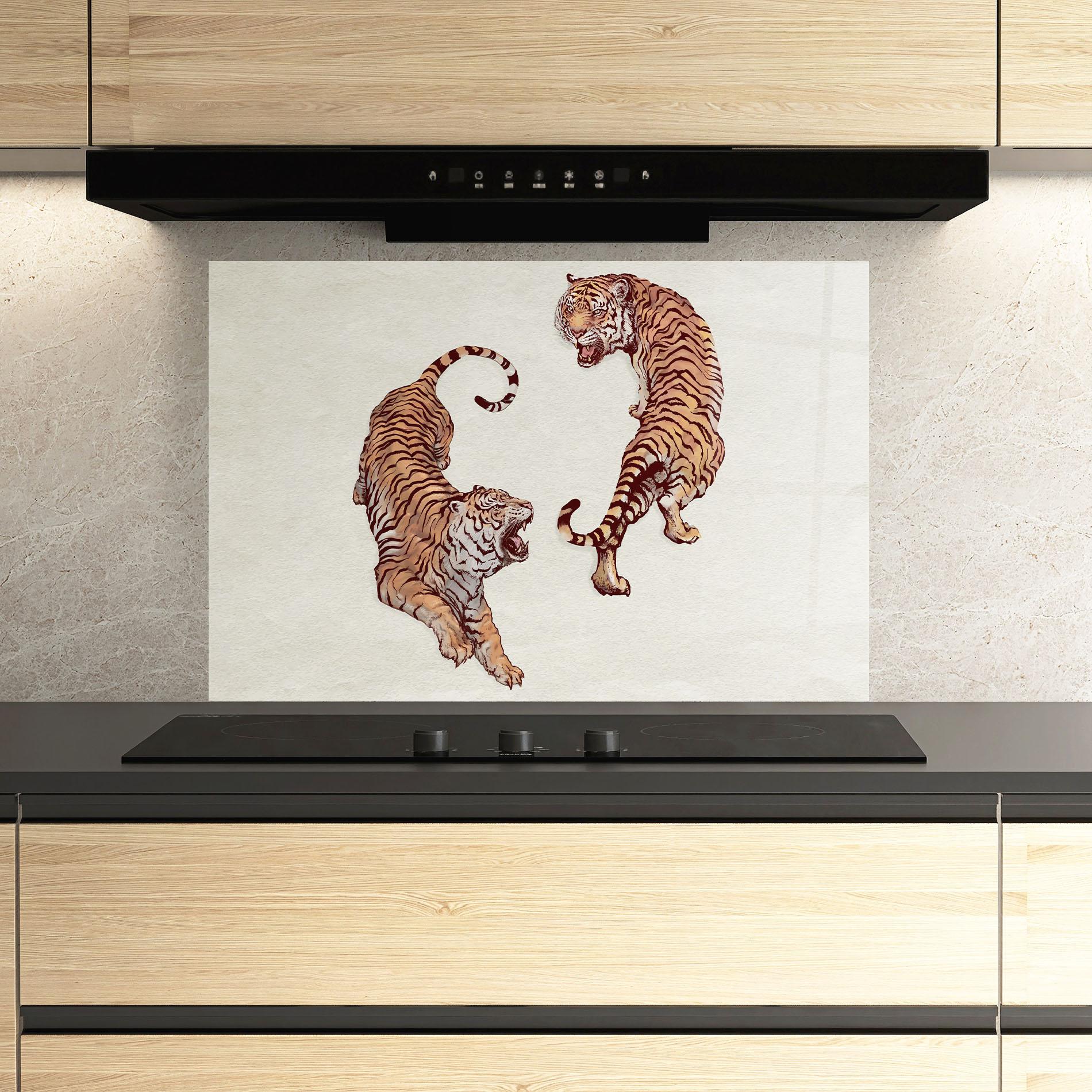 Küchenrückwand Glas Tiger Fight mockup 3