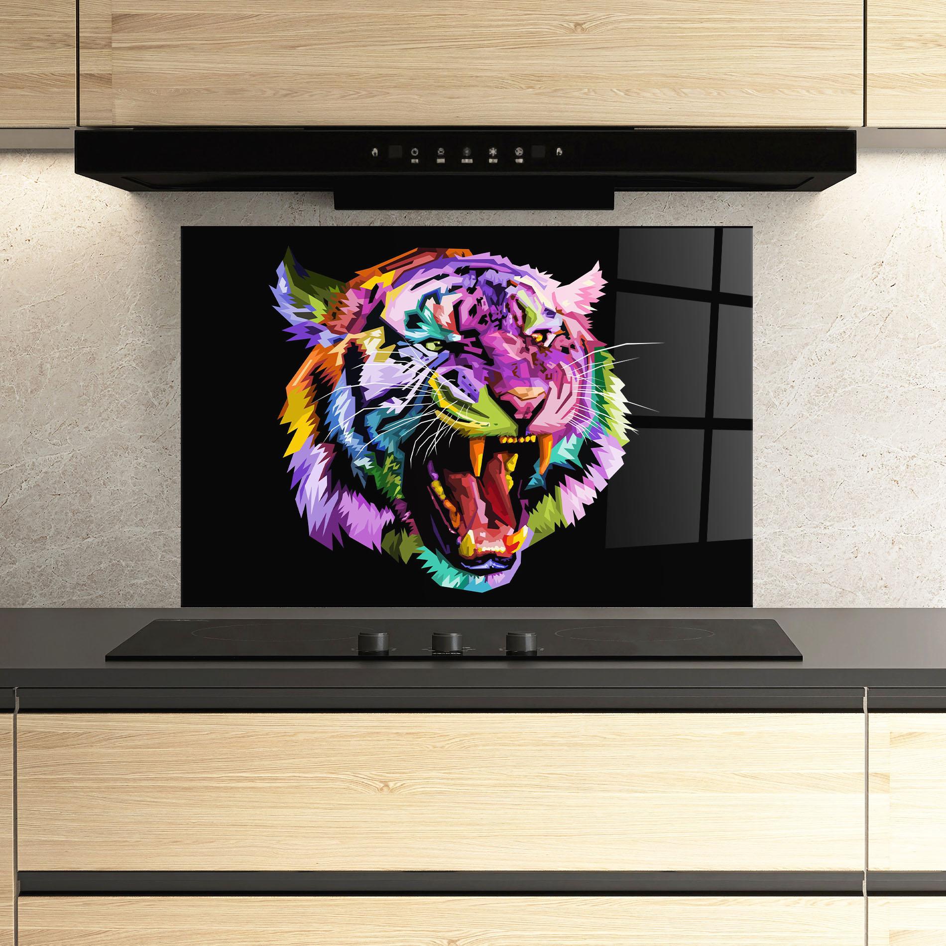 Küchenrückwand Glas Tiger On Black mockup 3