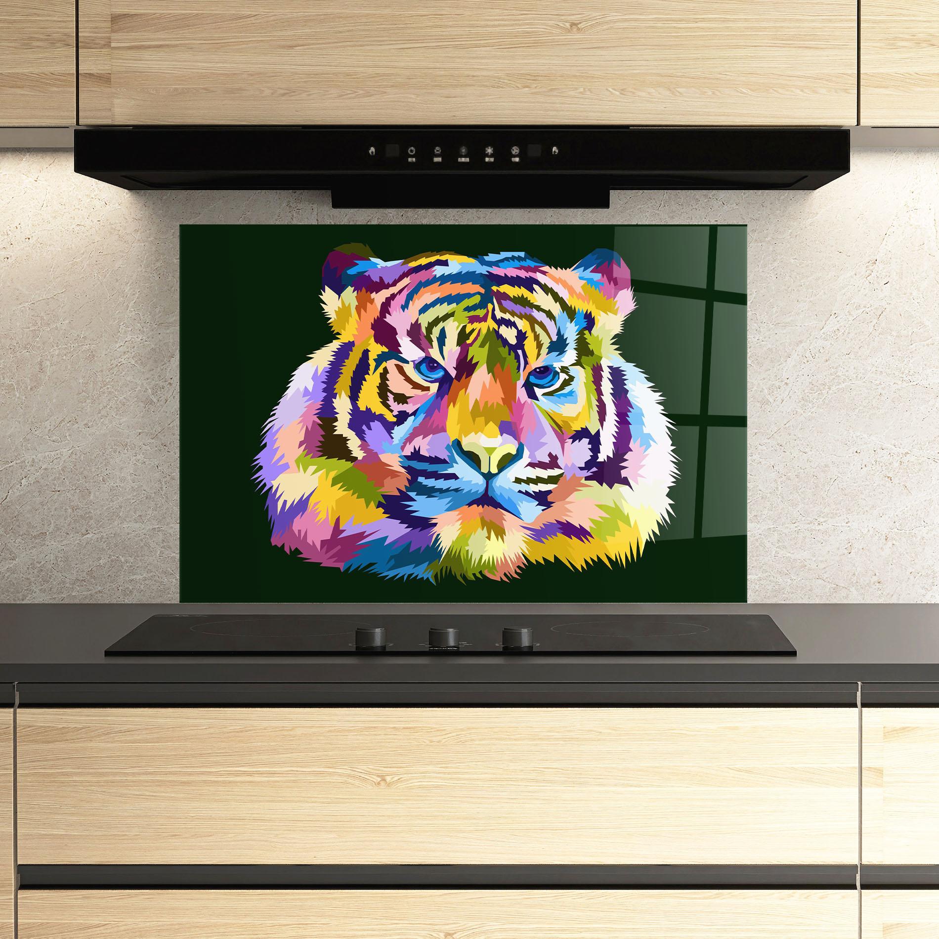 Küchenrückwand Glas Tiger On Green mockup 3