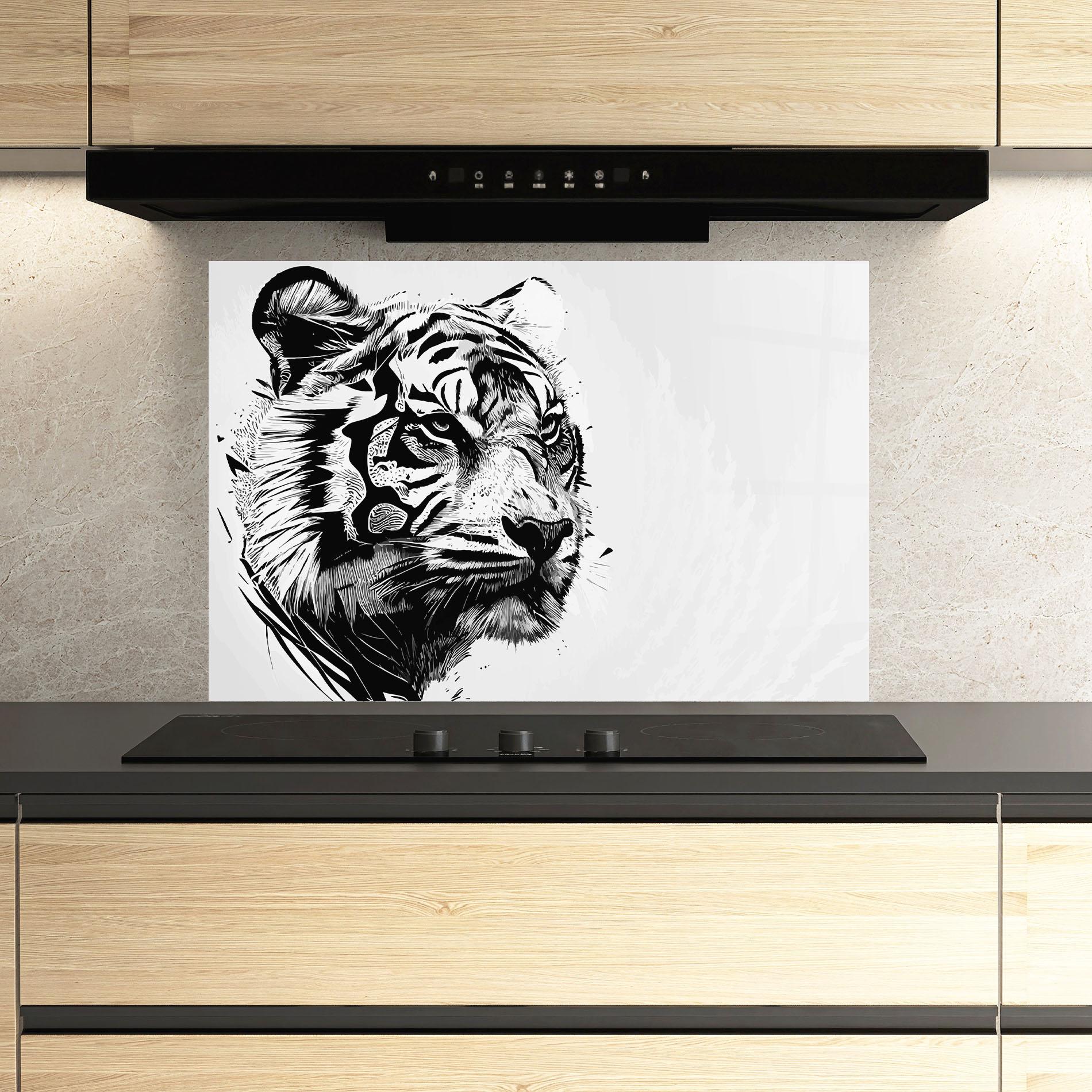 Küchenrückwand Glas Tiger On Grey mockup 3