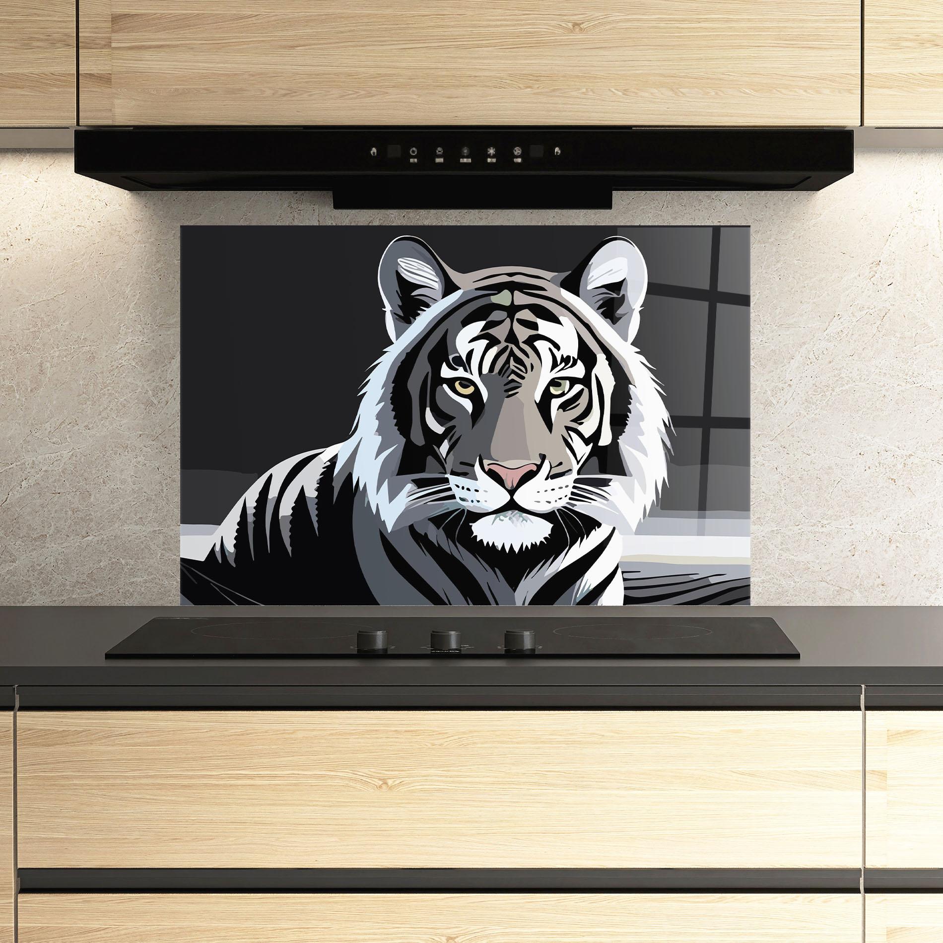 Küchenrückwand Glas White Grey Tiger mockup 3
