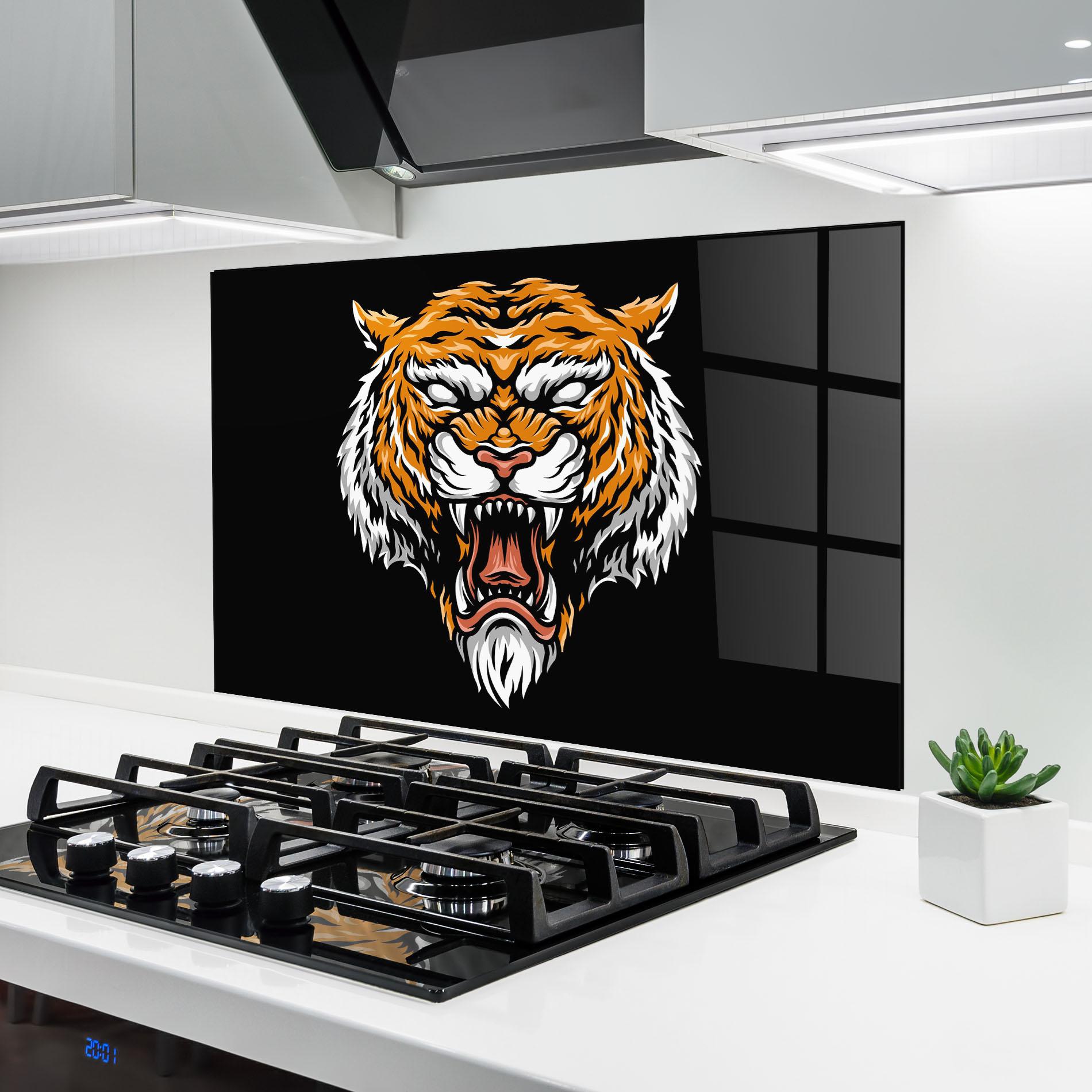 Küchenrückwand Glas Angry Orange Tiger mockup 6