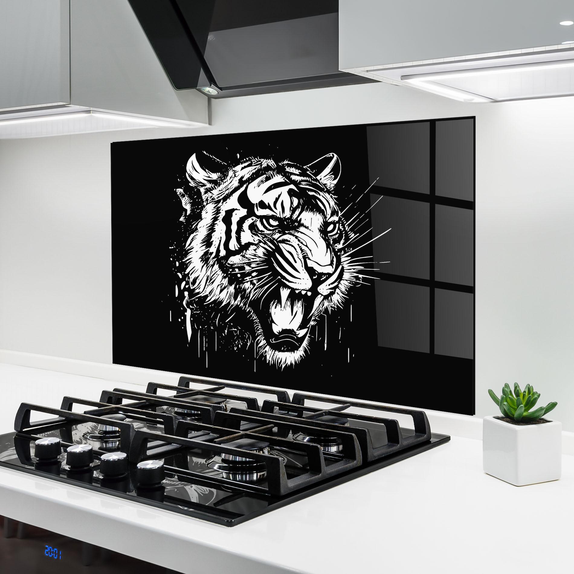 Küchenrückwand Glas Angry Tiger Head mockup 6