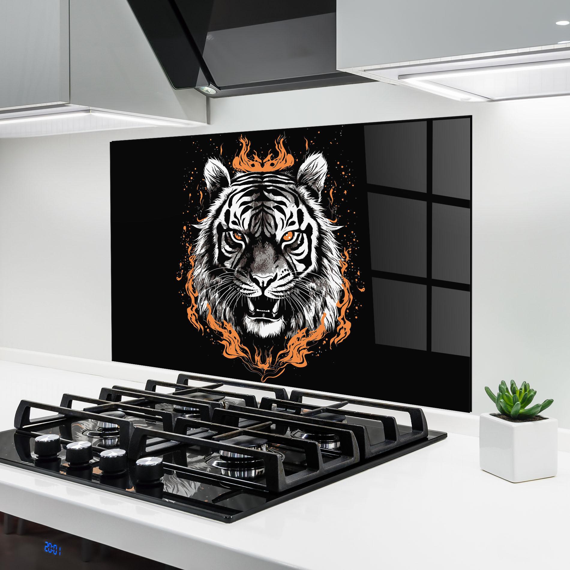 Küchenrückwand Glas Fire Tiger mockup 6