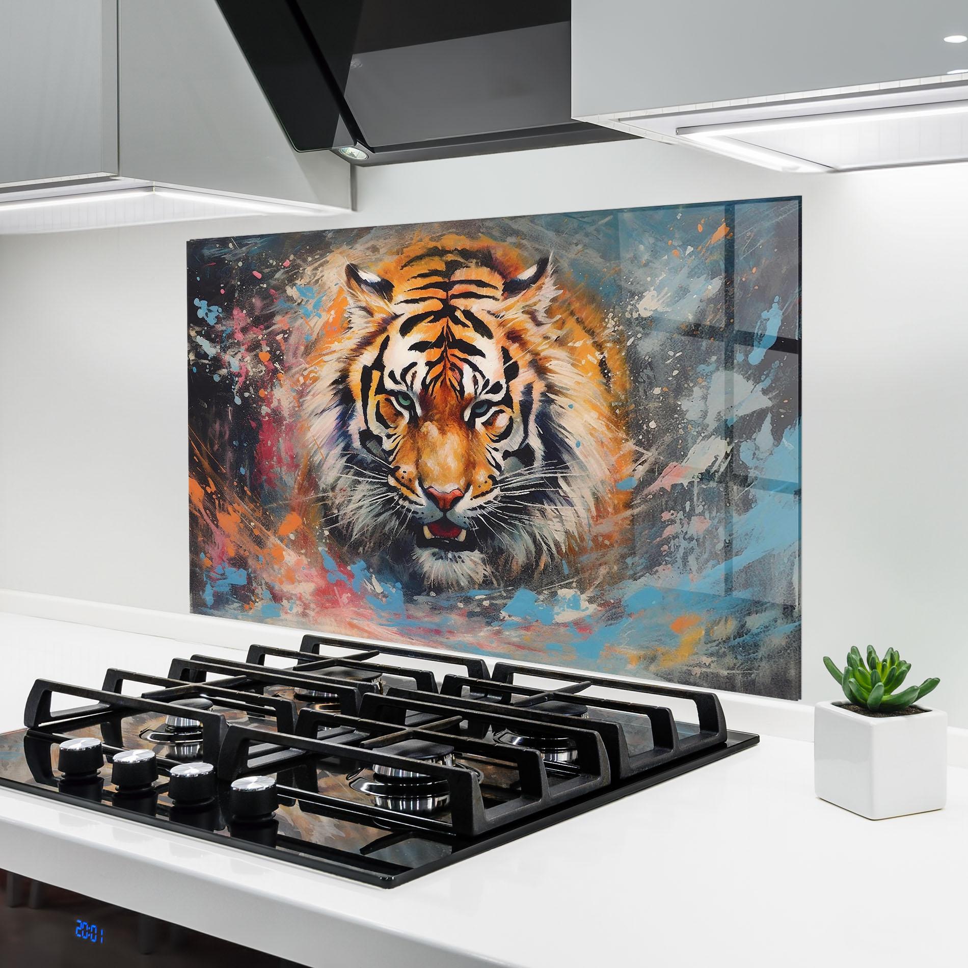 Küchenrückwand Glas Orange Tiger Painting mockup 6