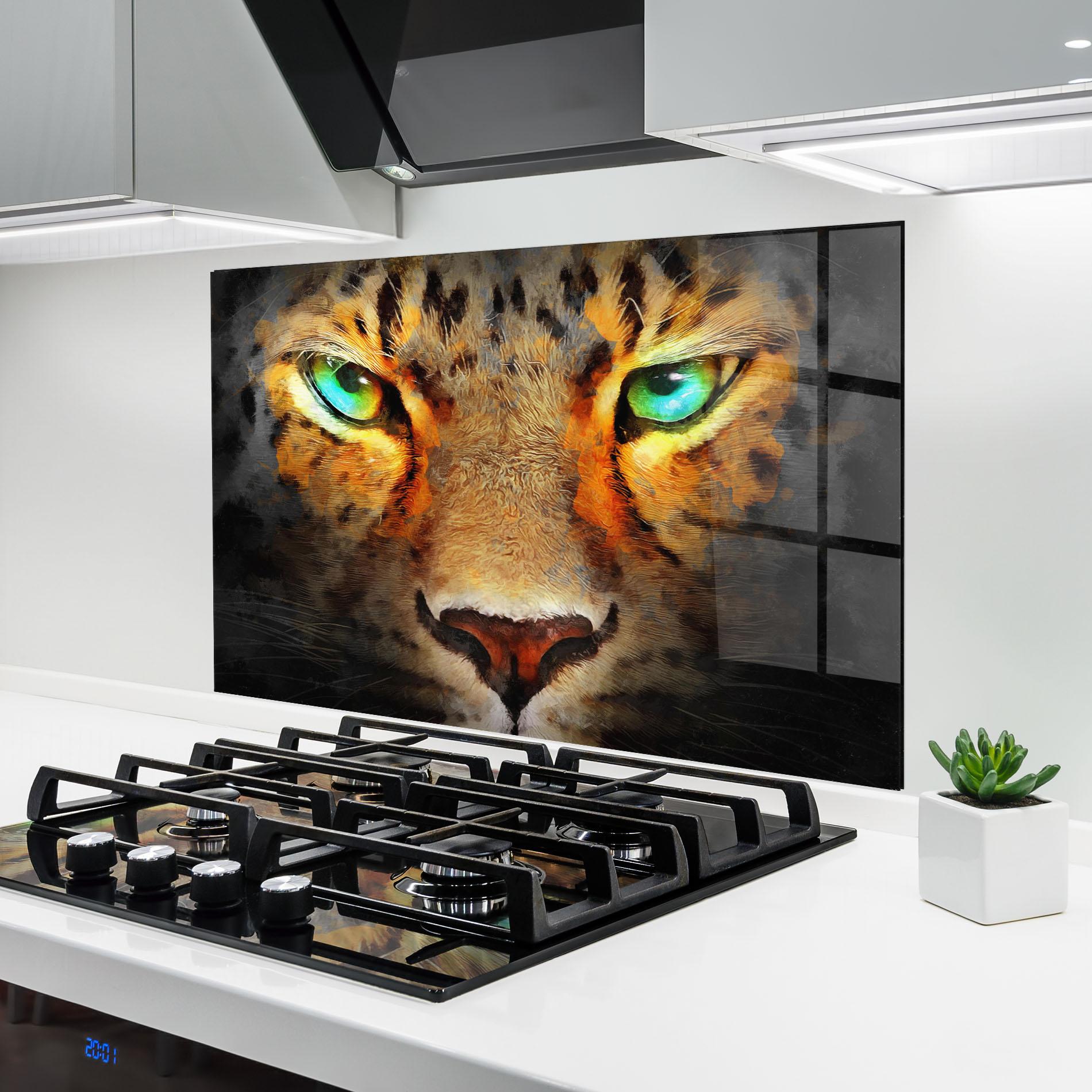 Küchenrückwand Glas Tiger Eyes mockup 6
