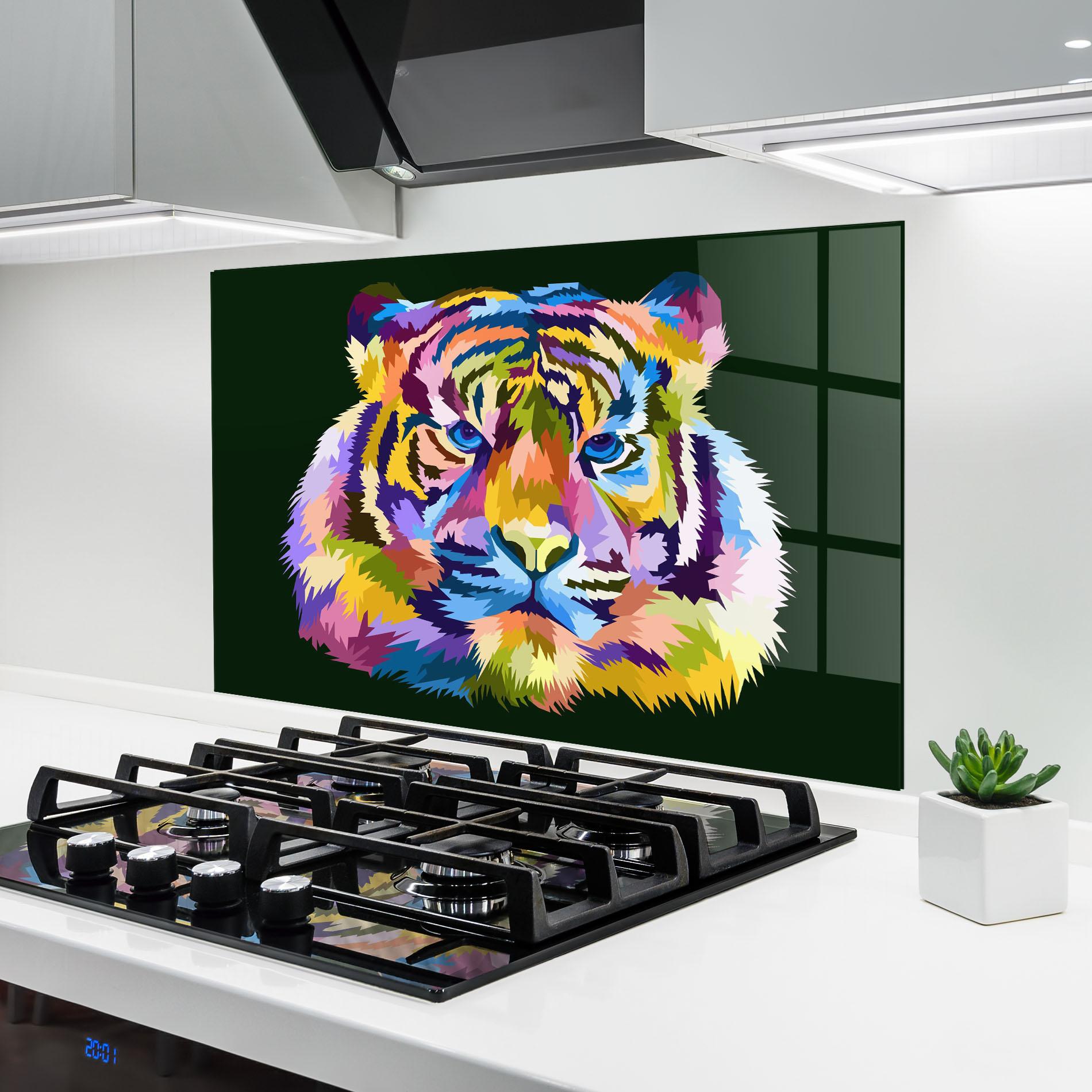 Küchenrückwand Glas Tiger On Green mockup 6