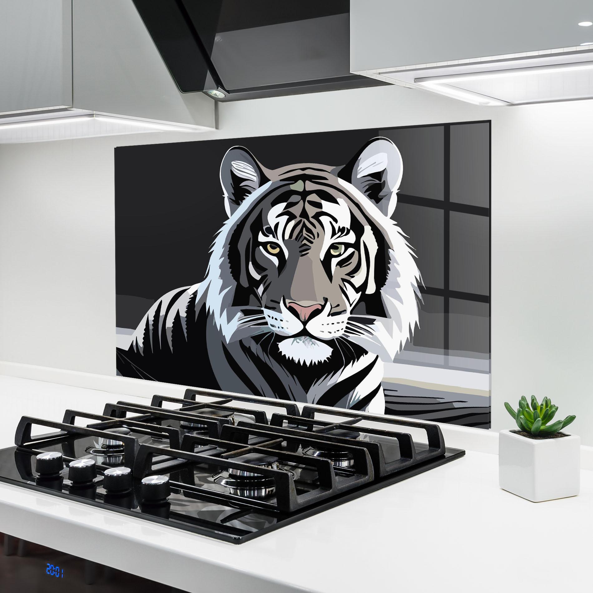 Küchenrückwand Glas White Grey Tiger mockup 6