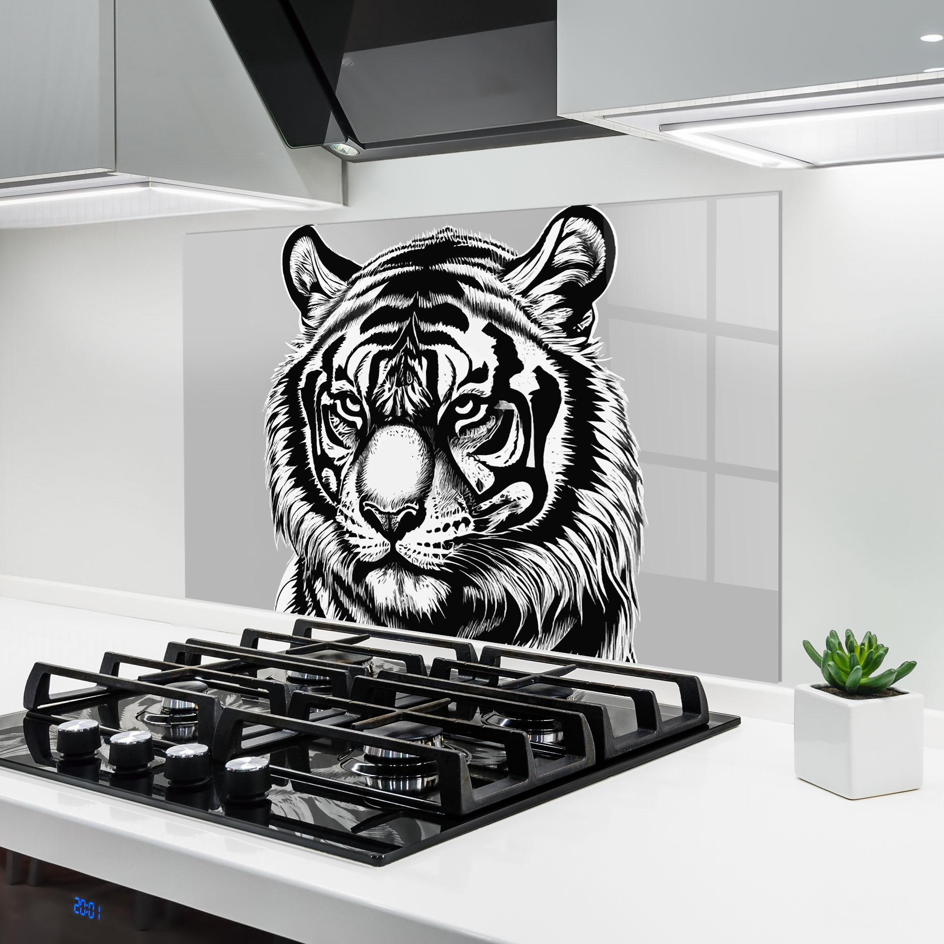 Küchenrückwand Glas White Tiger Grey mockup 6