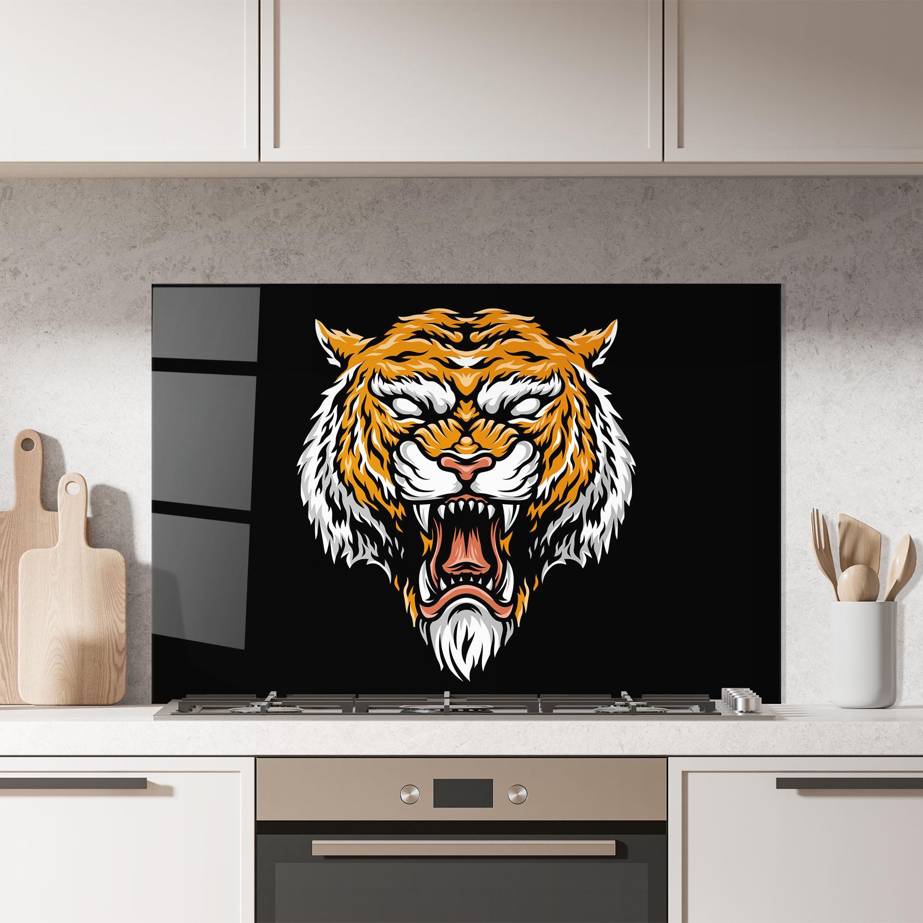 Küchenrückwand Glas Angry Orange Tiger mockup 7