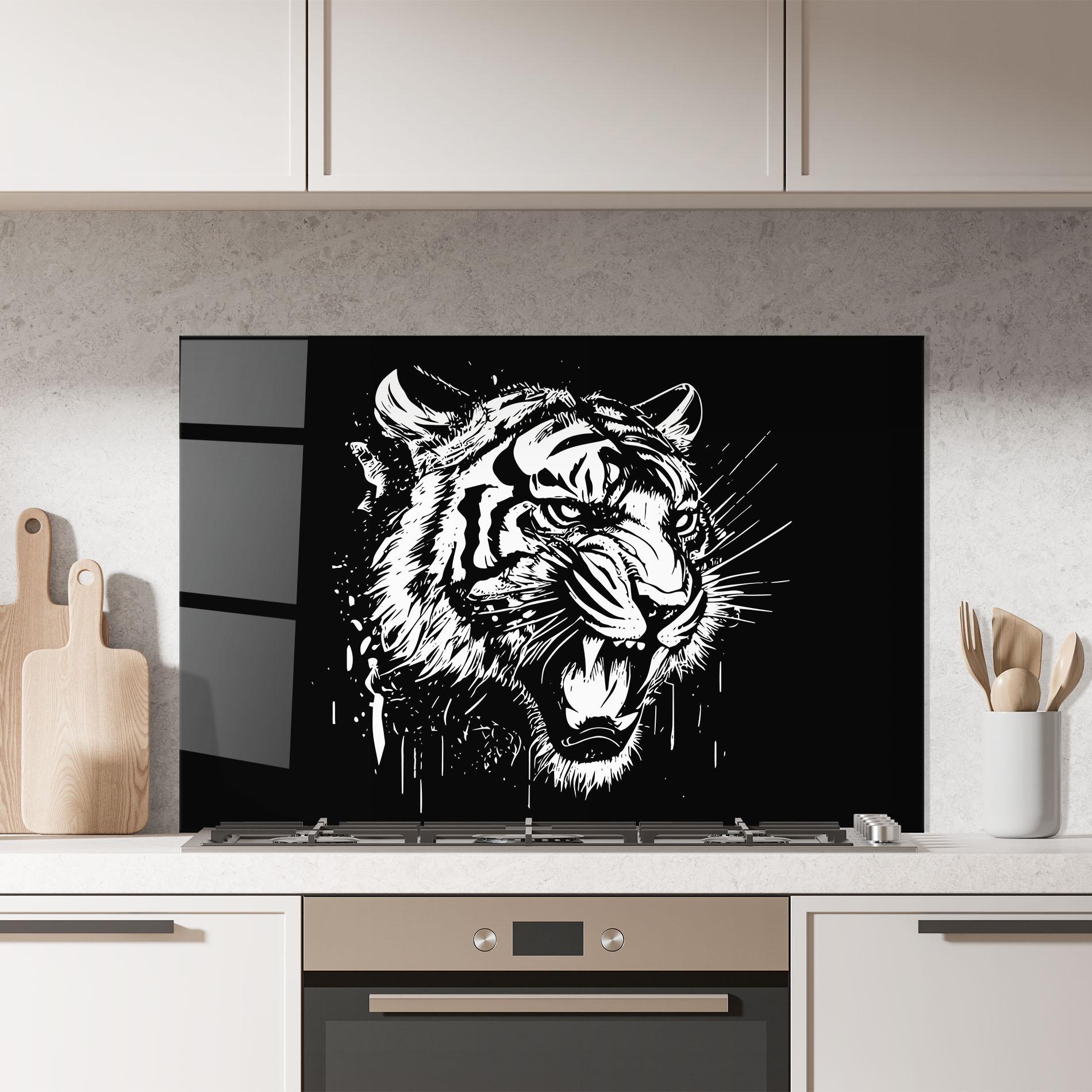 Küchenrückwand Glas Angry Tiger Head mockup 7