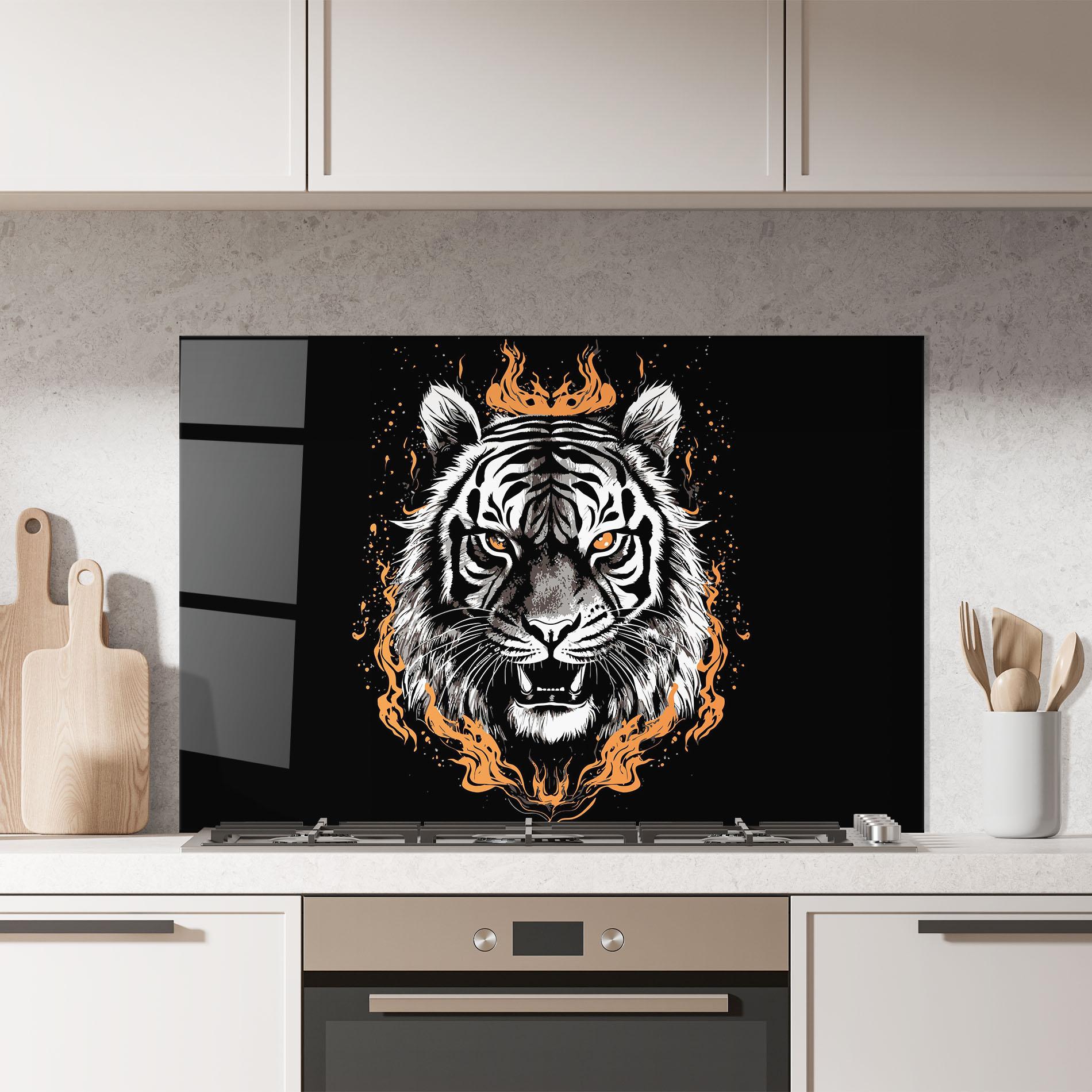Küchenrückwand Glas Fire Tiger mockup 7