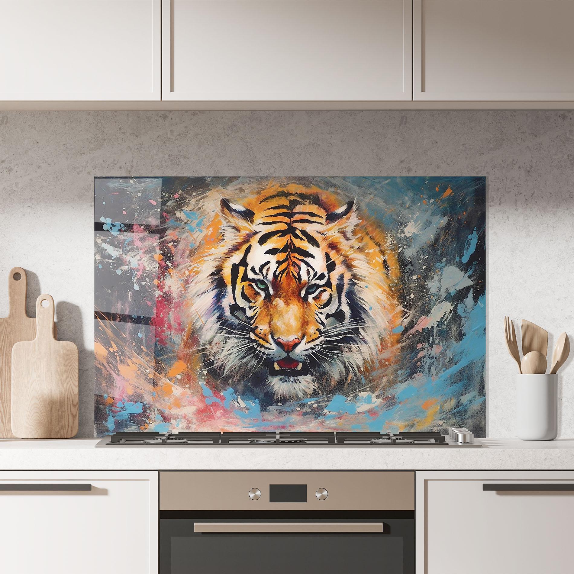 Küchenrückwand Glas Orange Tiger Painting mockup 7