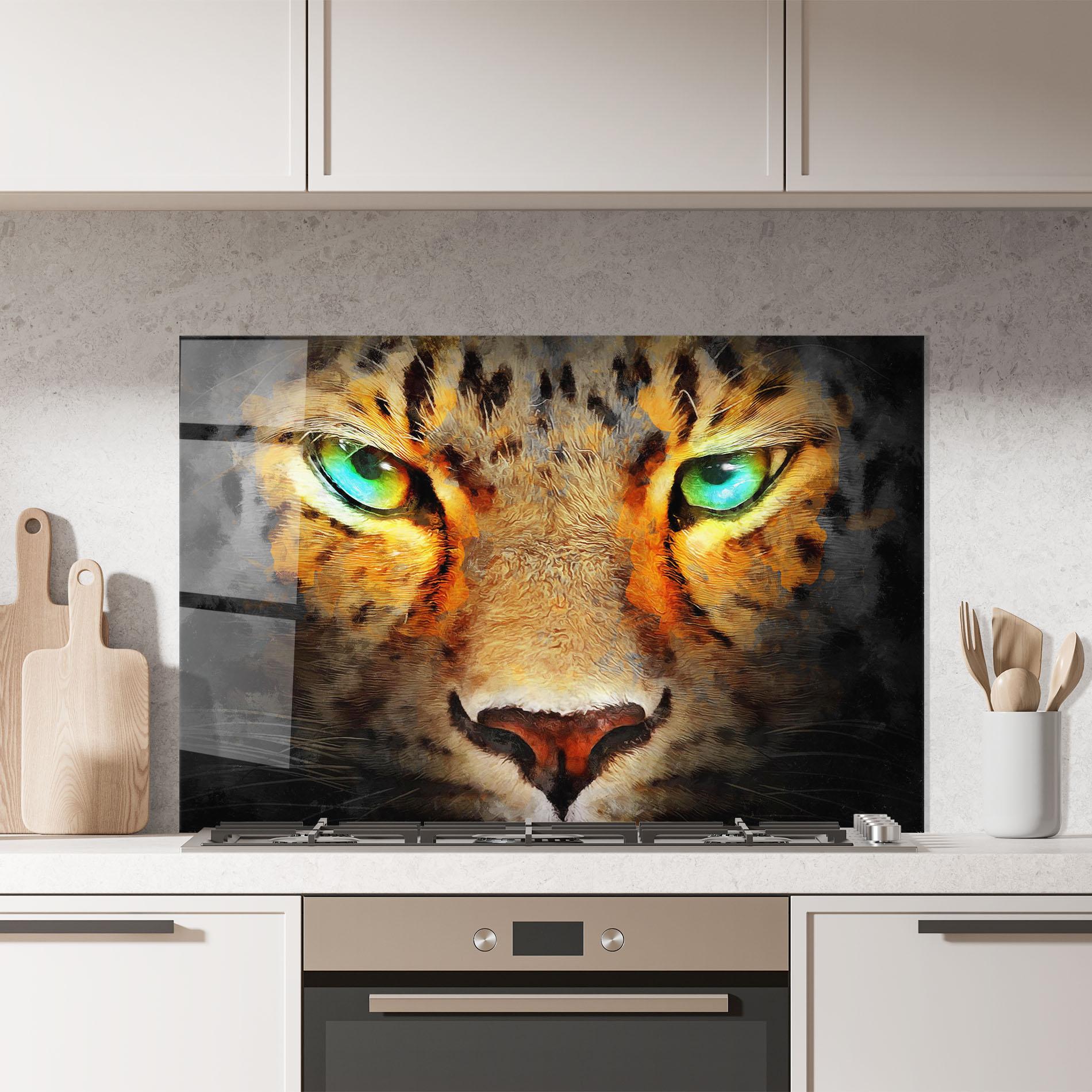 Küchenrückwand Glas Tiger Eyes mockup 7