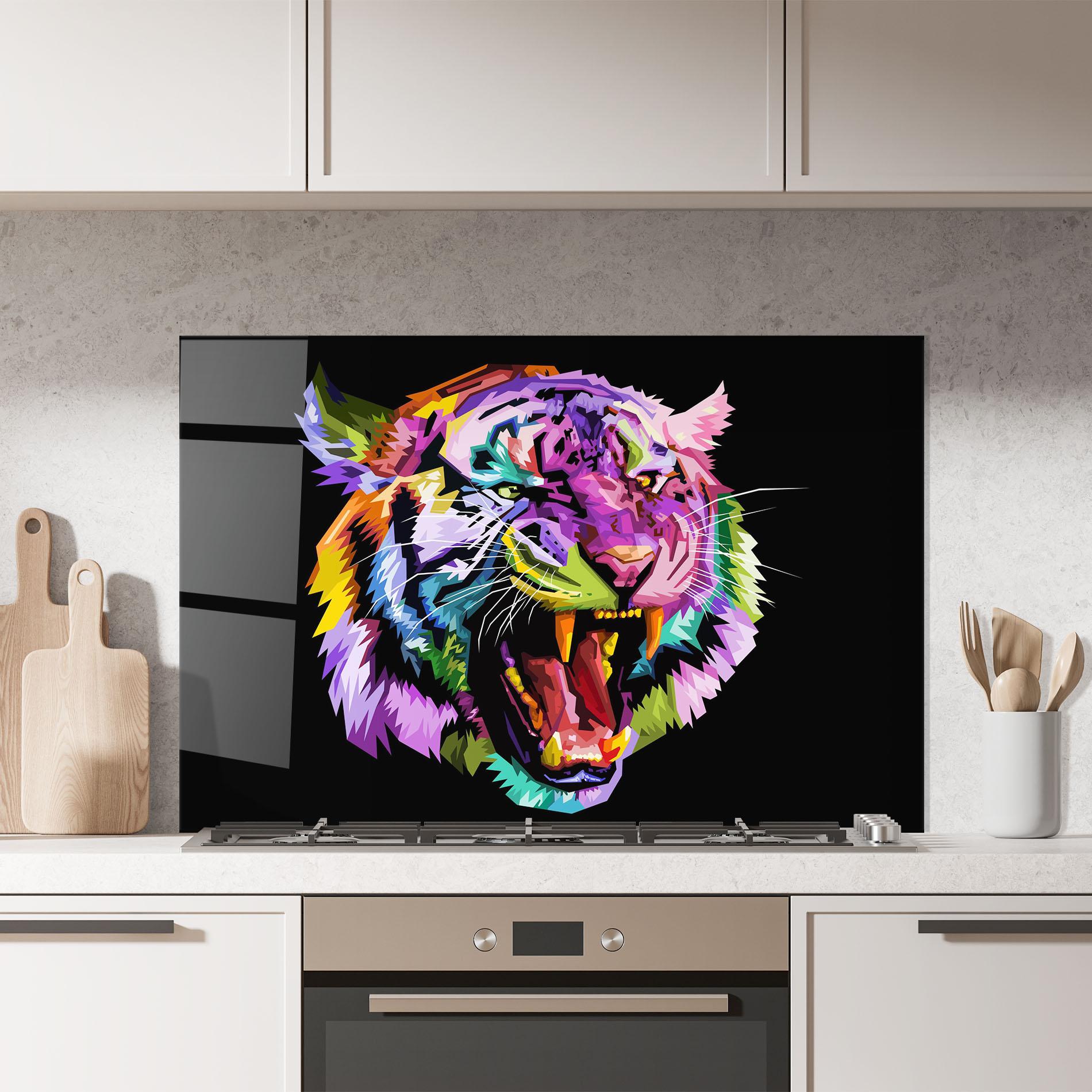 Küchenrückwand Glas Tiger On Black mockup 7