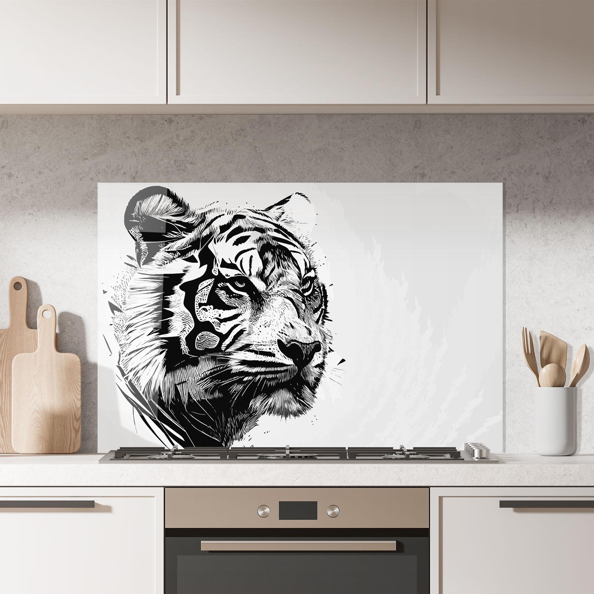 Küchenrückwand Glas Tiger On Grey mockup 7