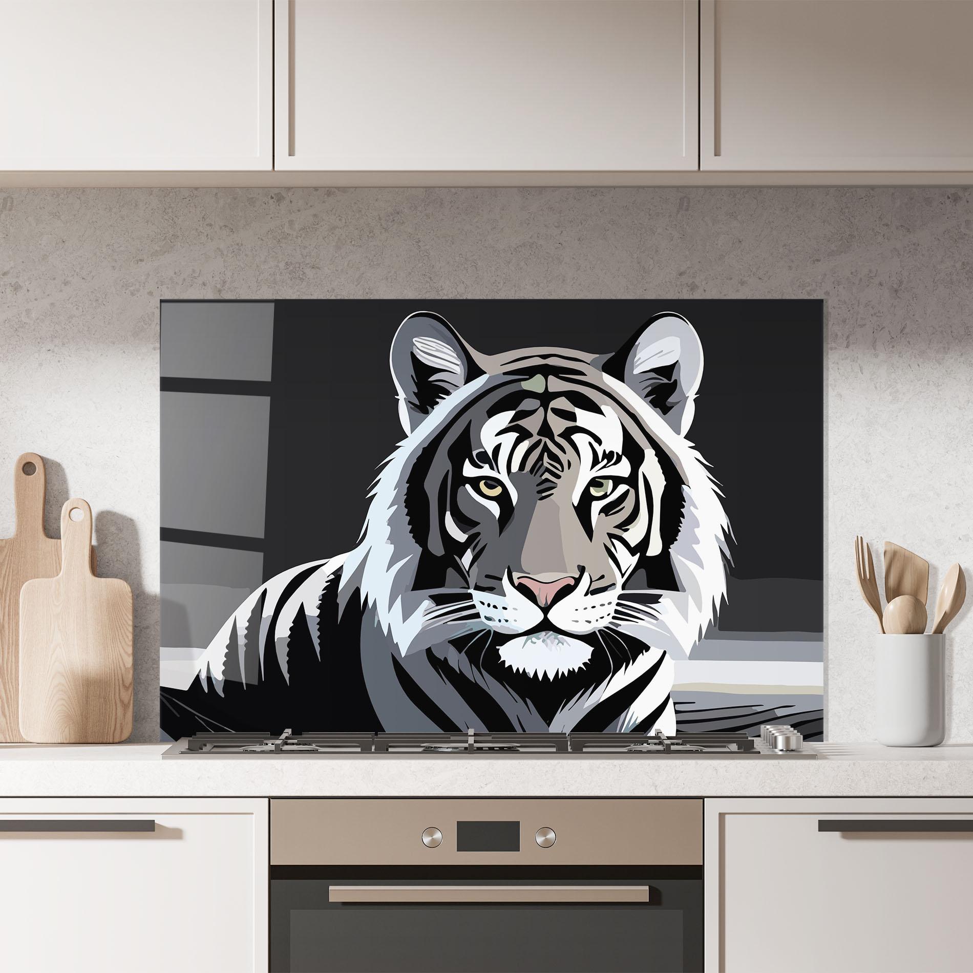 Küchenrückwand Glas White Grey Tiger mockup 7