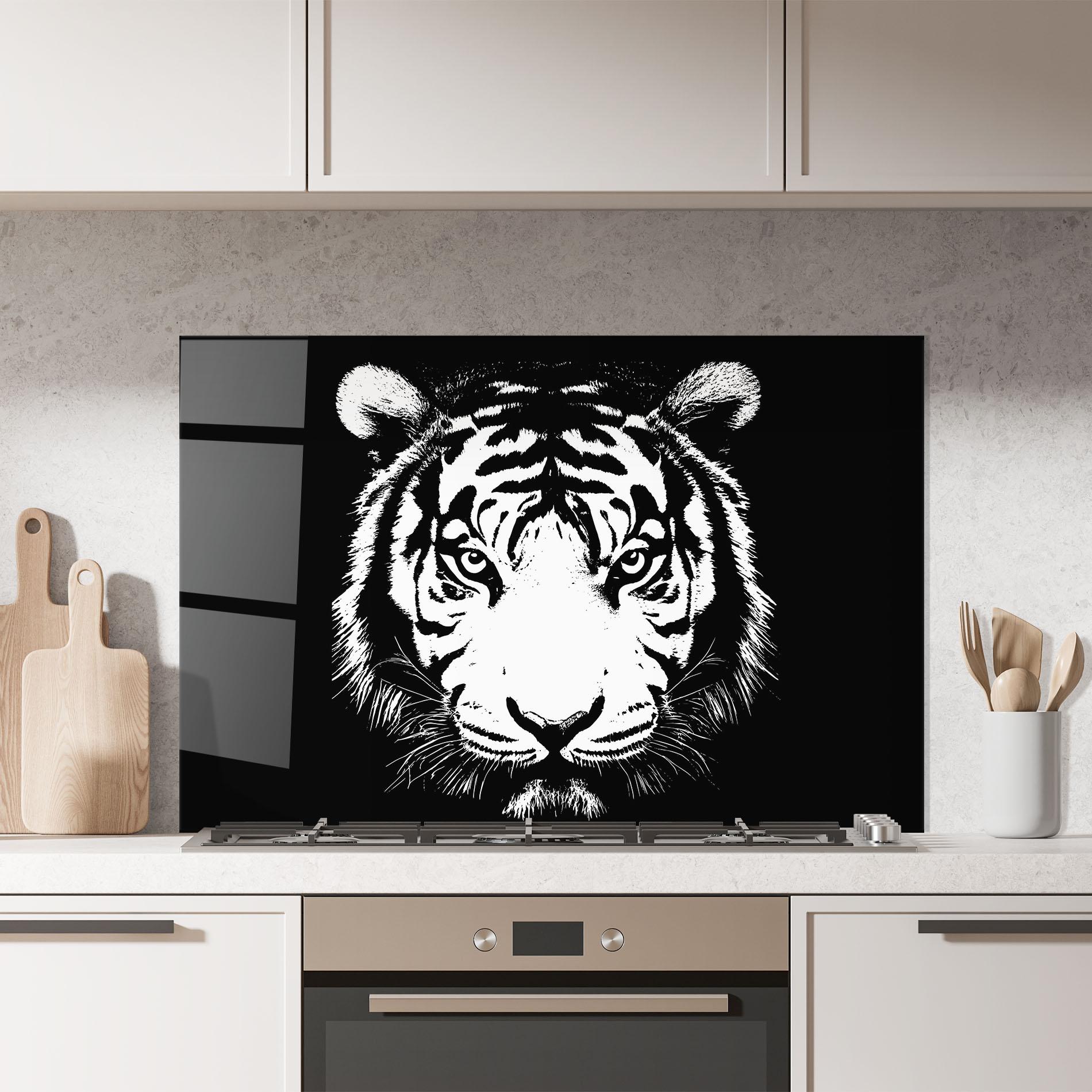 Küchenrückwand Glas White Head Tiger mockup 7