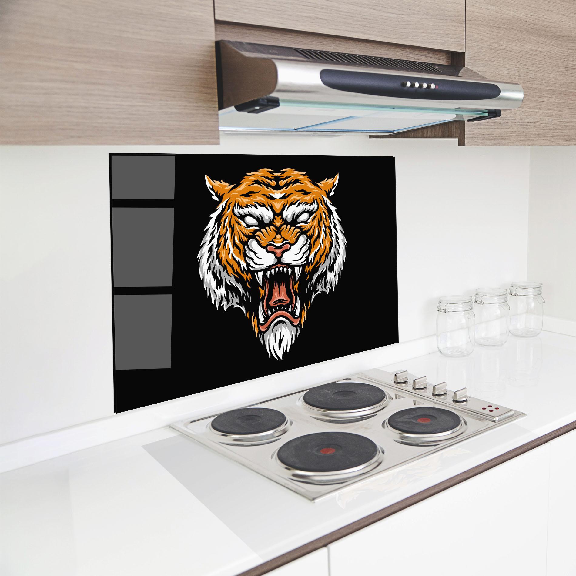 Küchenrückwand Glas Angry Orange Tiger mockup 8