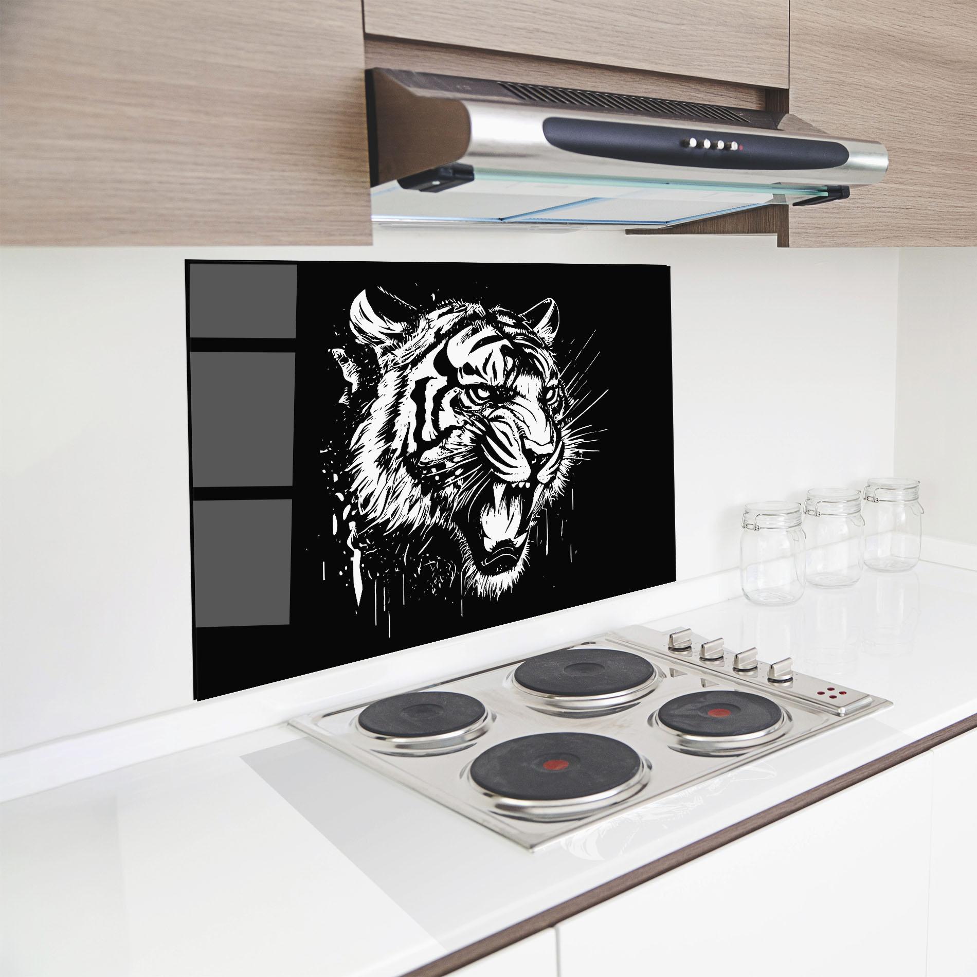 Küchenrückwand Glas Angry Tiger Head mockup 8
