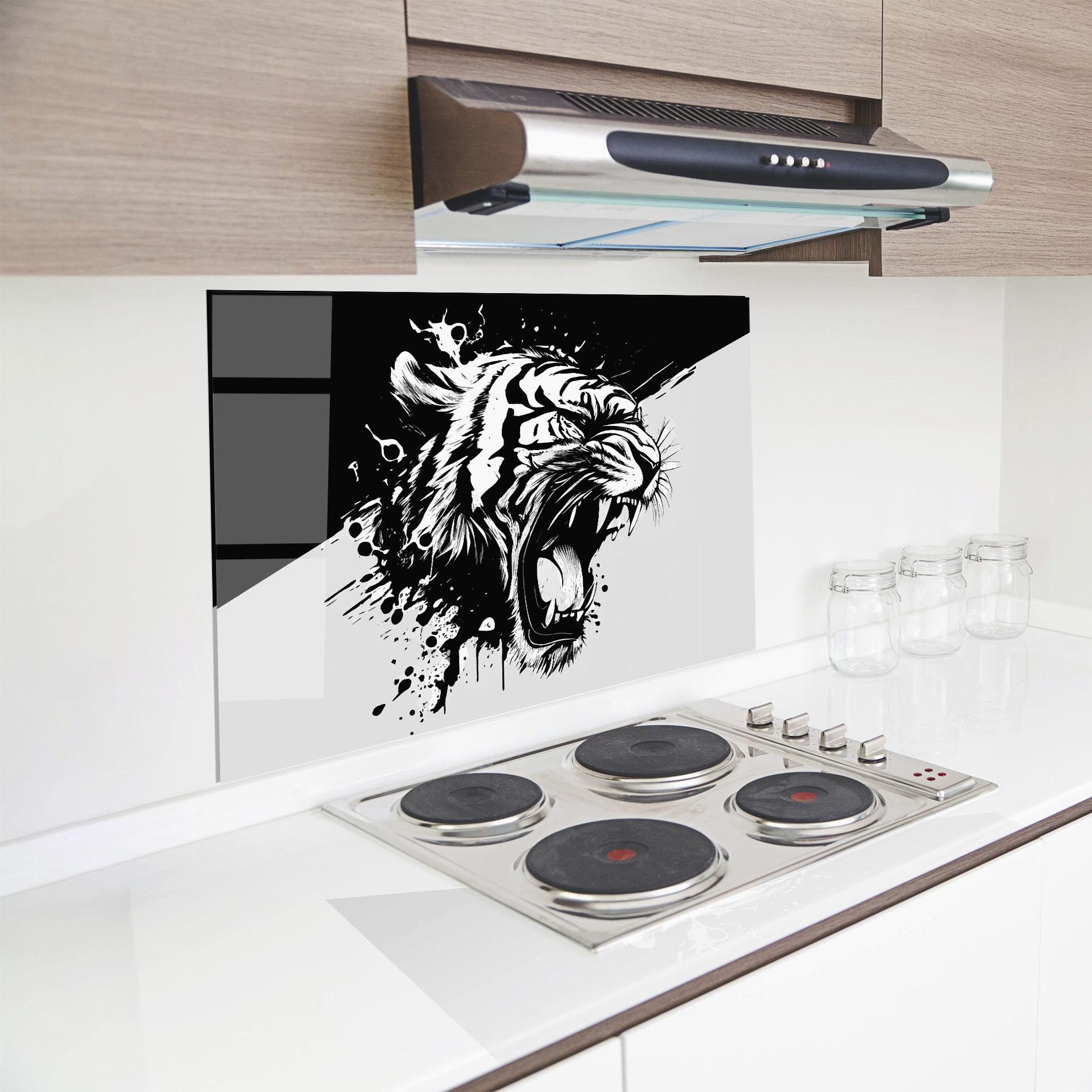 Küchenrückwand Glas Black Grey Tiger mockup 8